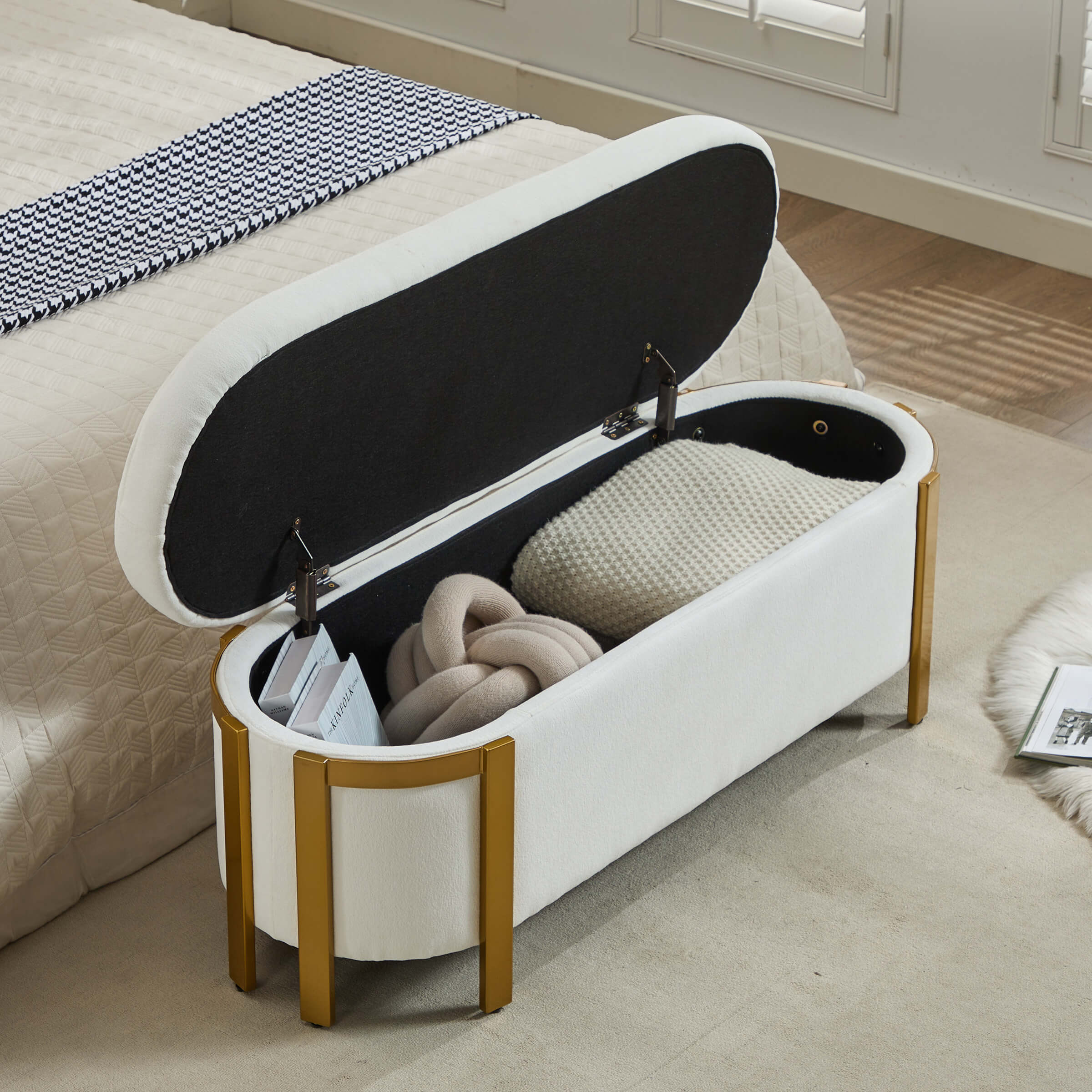 ZH4YOU 48”W Storage Bench Ottoman End of Bed - 5001BH