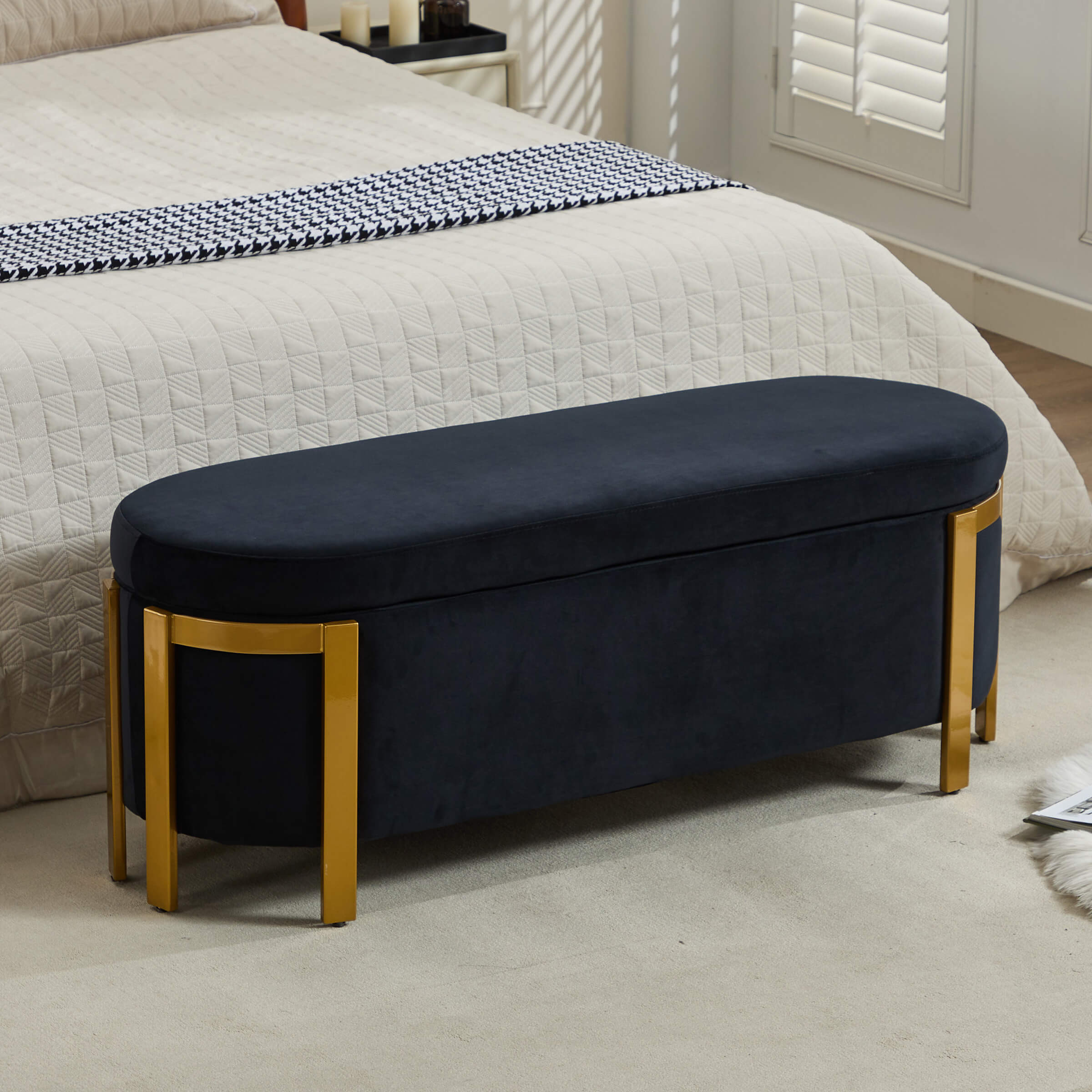ZH4YOU 48”W Storage Bench Ottoman End of Bed - 5001BH