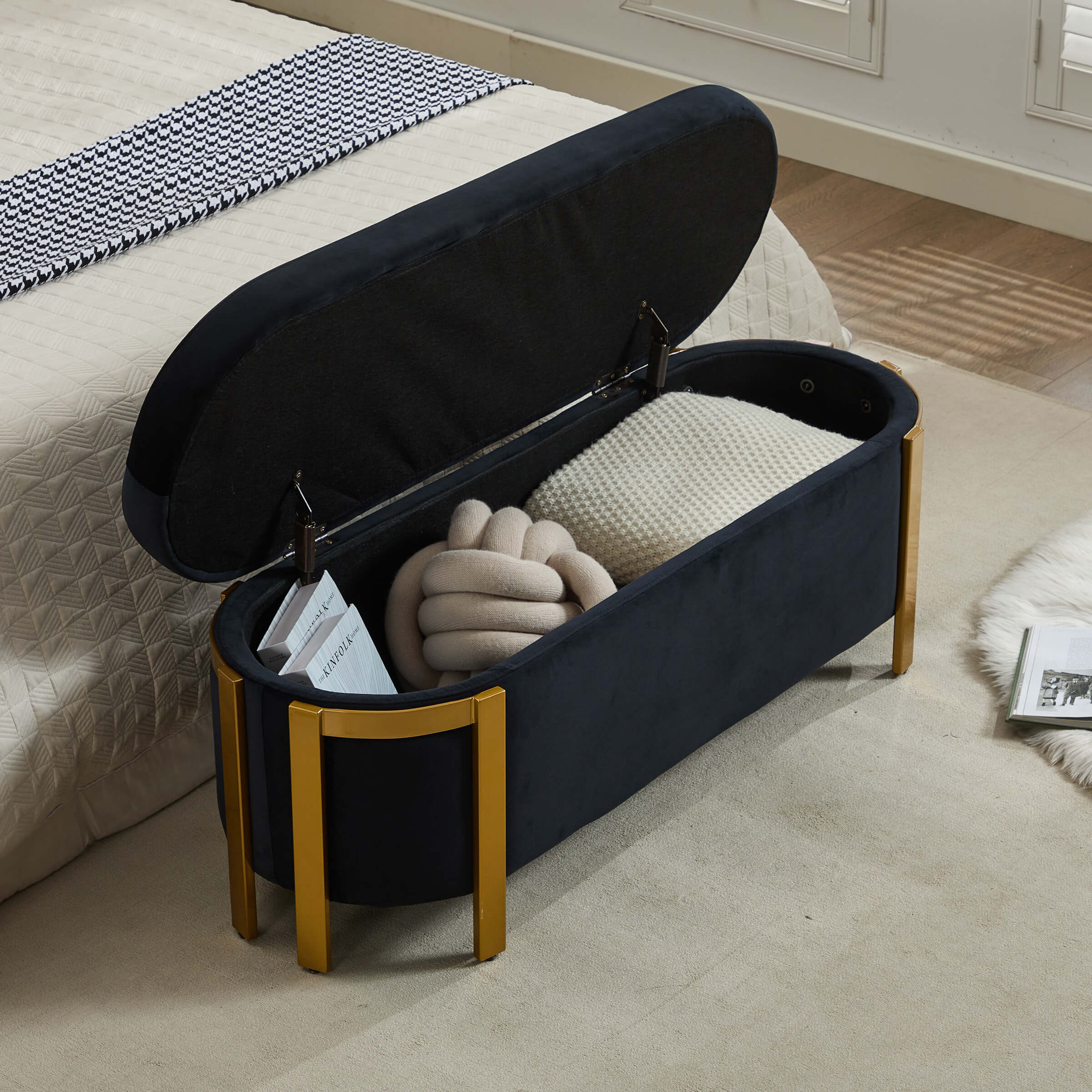 ZH4YOU 48”W Storage Bench Ottoman End of Bed - 5001BH