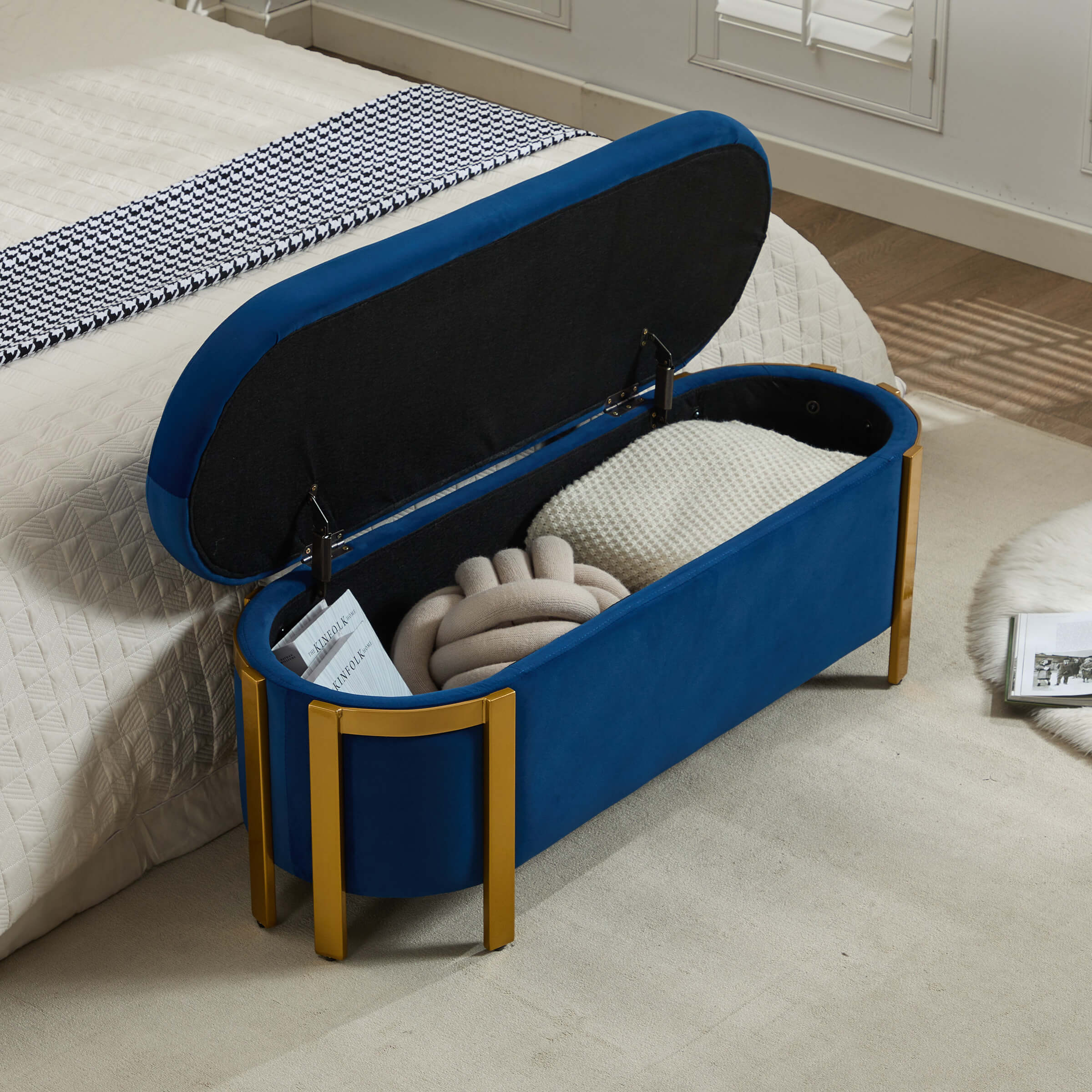 ZH4YOU 48”W Storage Bench Ottoman End of Bed - 5001BH