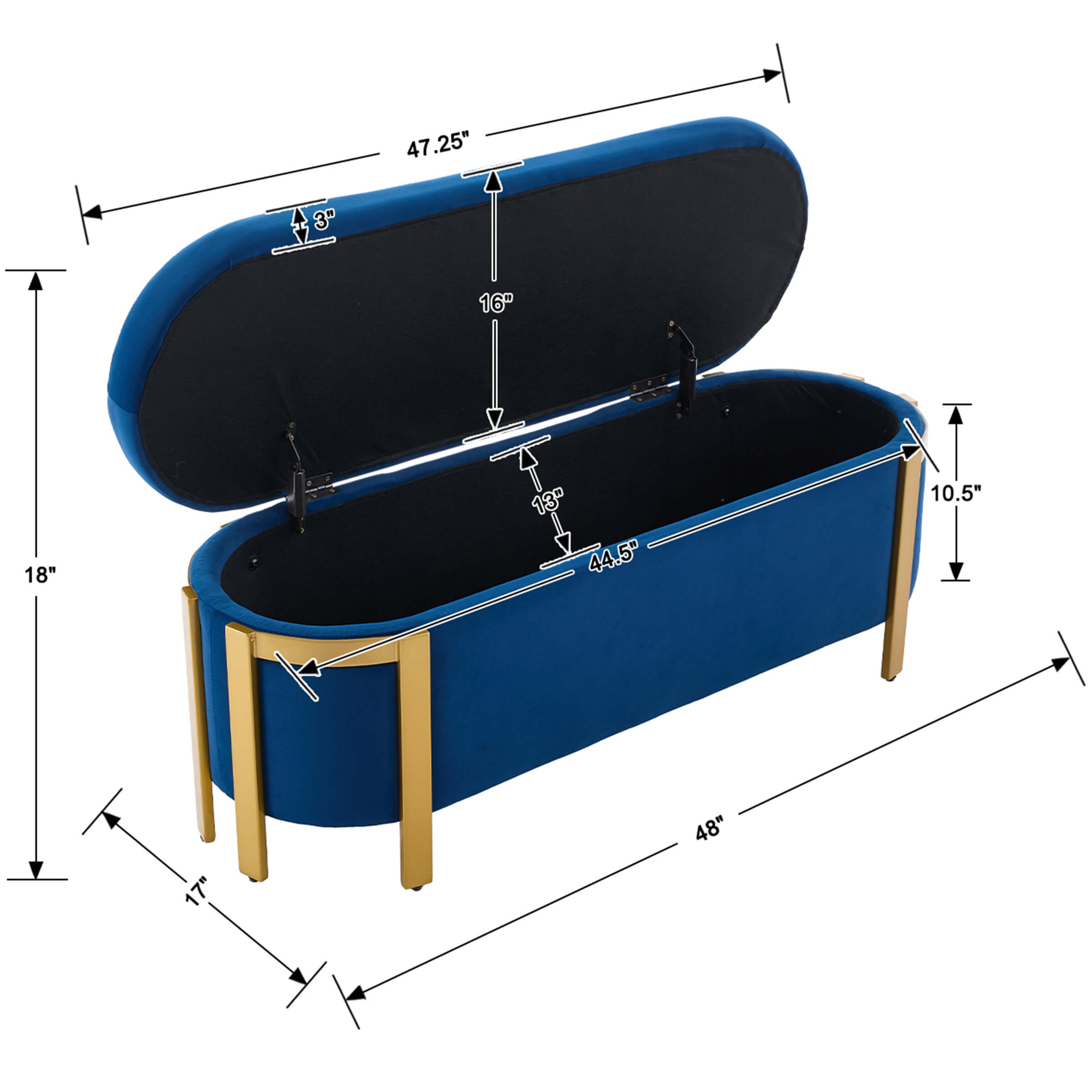 ZH4YOU 48”W Storage Bench Ottoman End of Bed - 5001BH