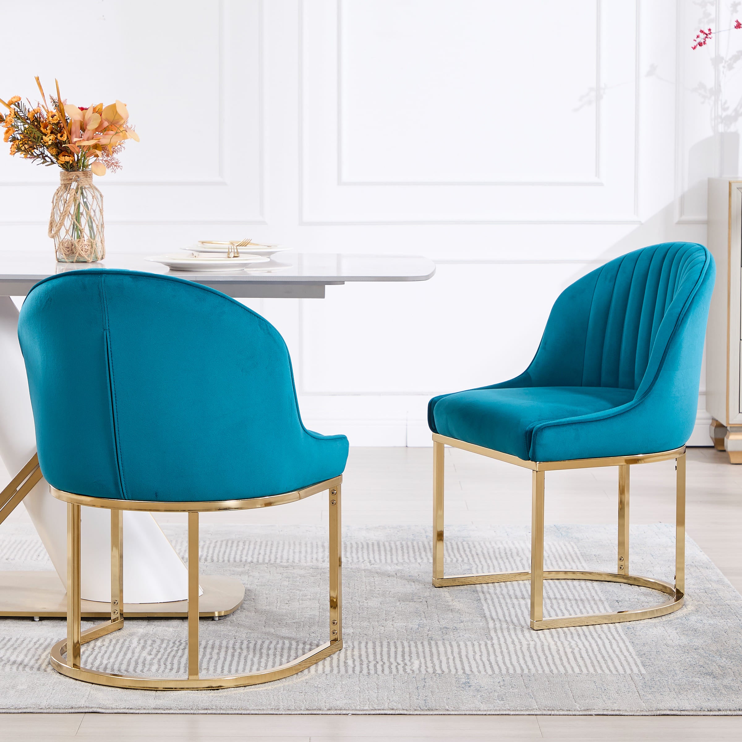 ZH4YOU Armless Gold Legs Dinning Chairs Set of 2- 9067DC