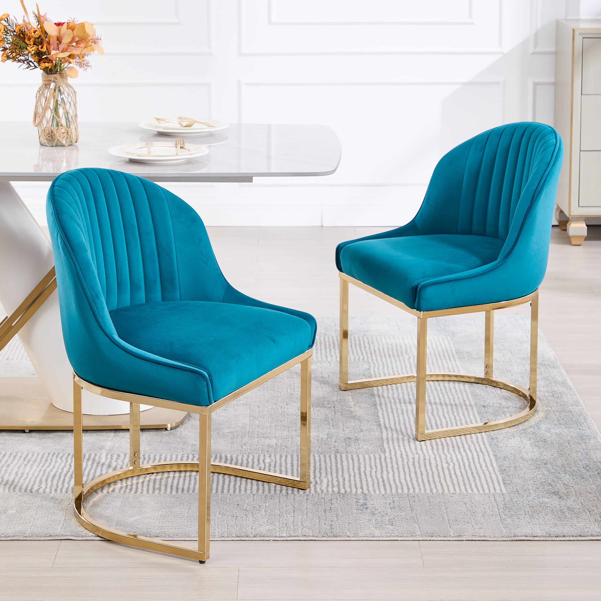 ZH4YOU Armless Gold Legs Dinning Chairs Set of 2- 9067DC