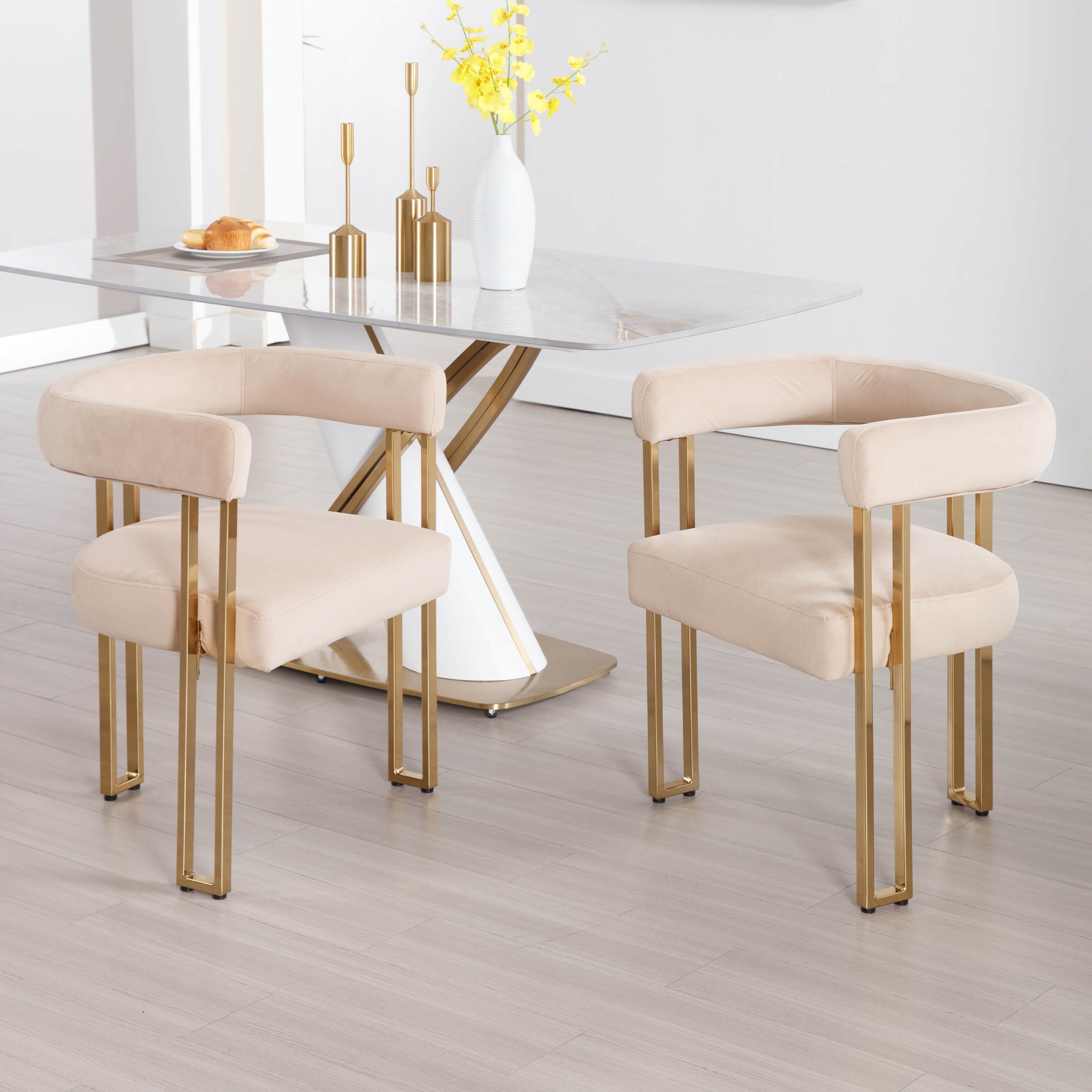 ZH4YOU Gold Metal Legs Dining Chairs Set of 2 - 73004DC