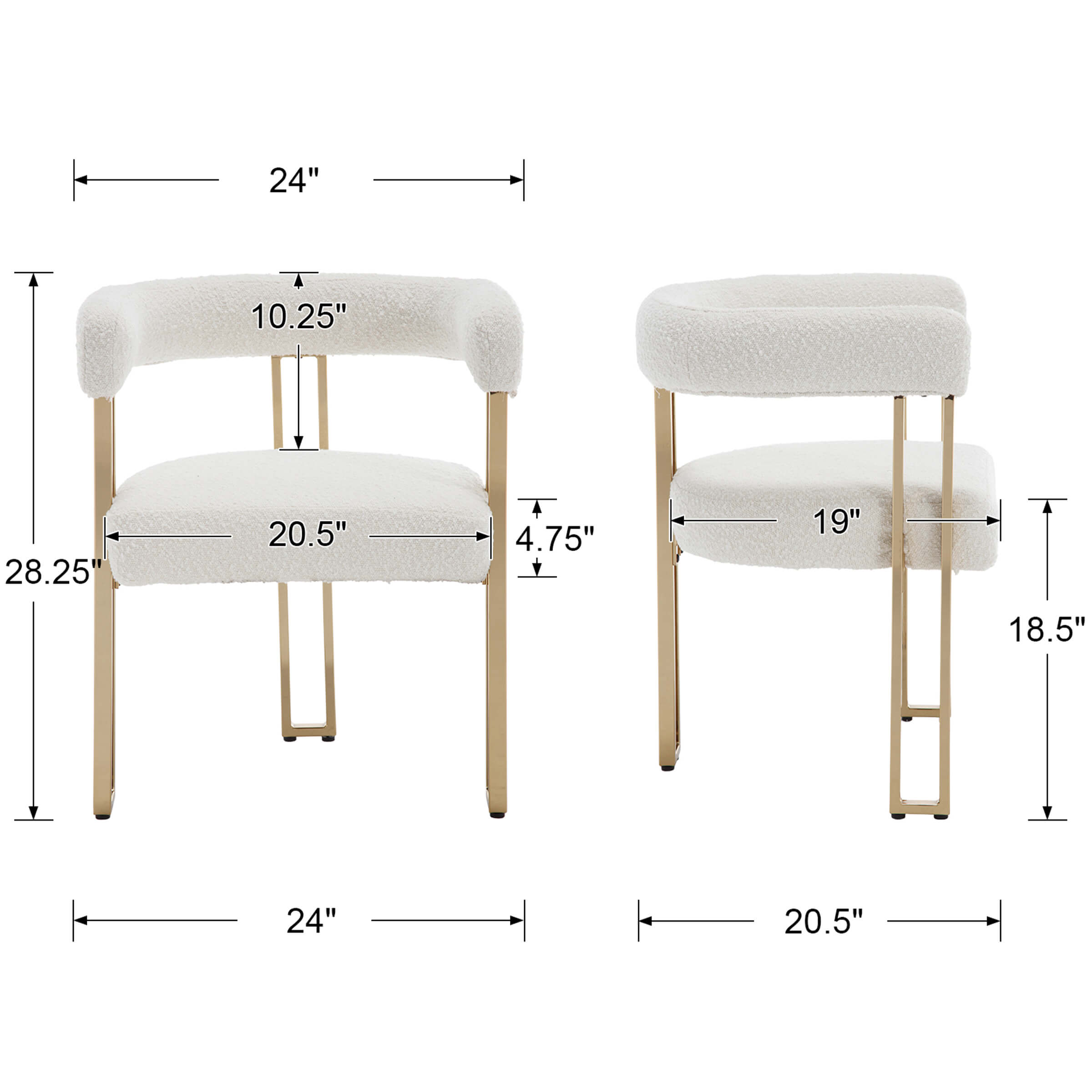 ZH4YOU Gold Metal Legs Dining Chairs Set of 2 - 73004DC