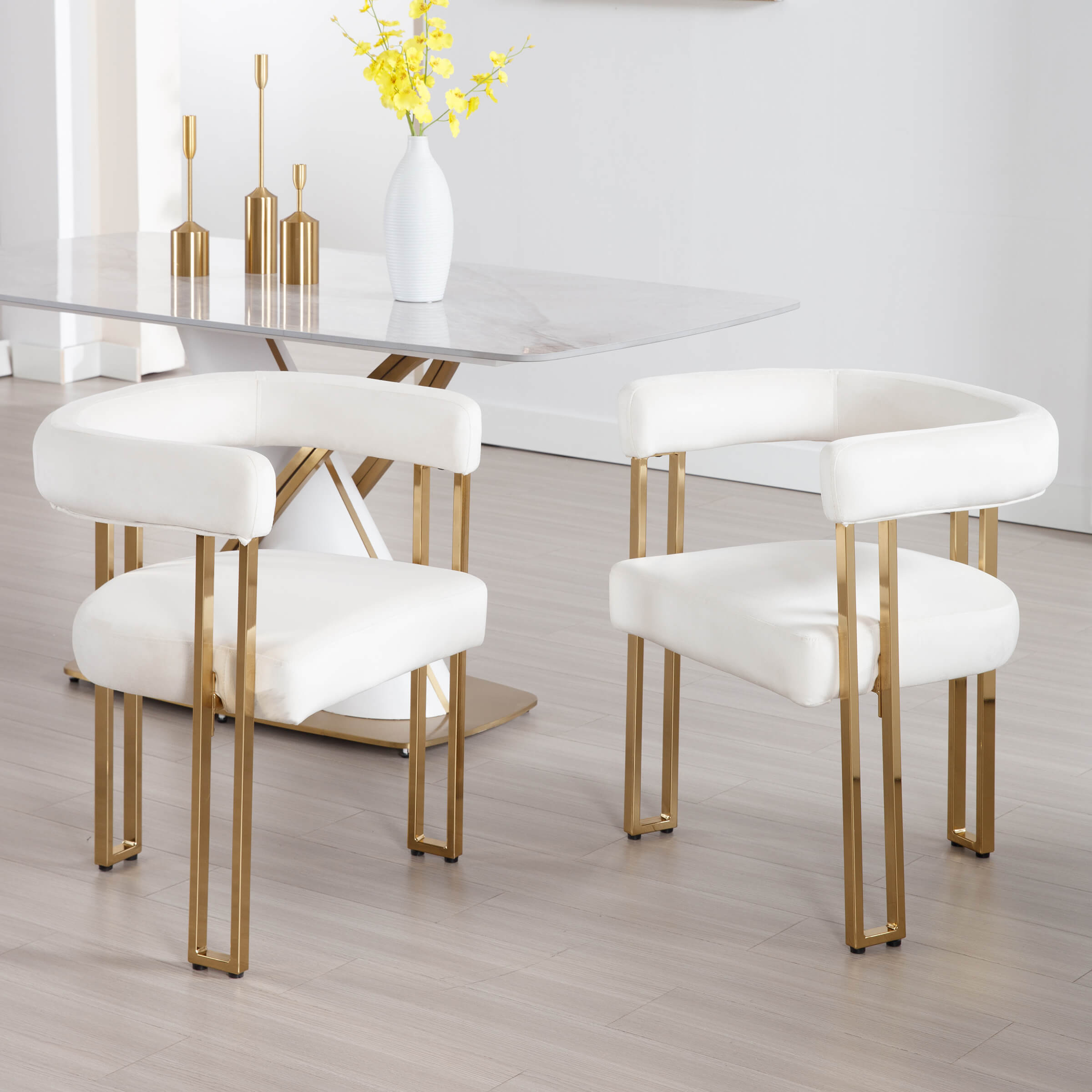 ZH4YOU Gold Metal Legs Dining Chairs Set of 2 - 73004DC