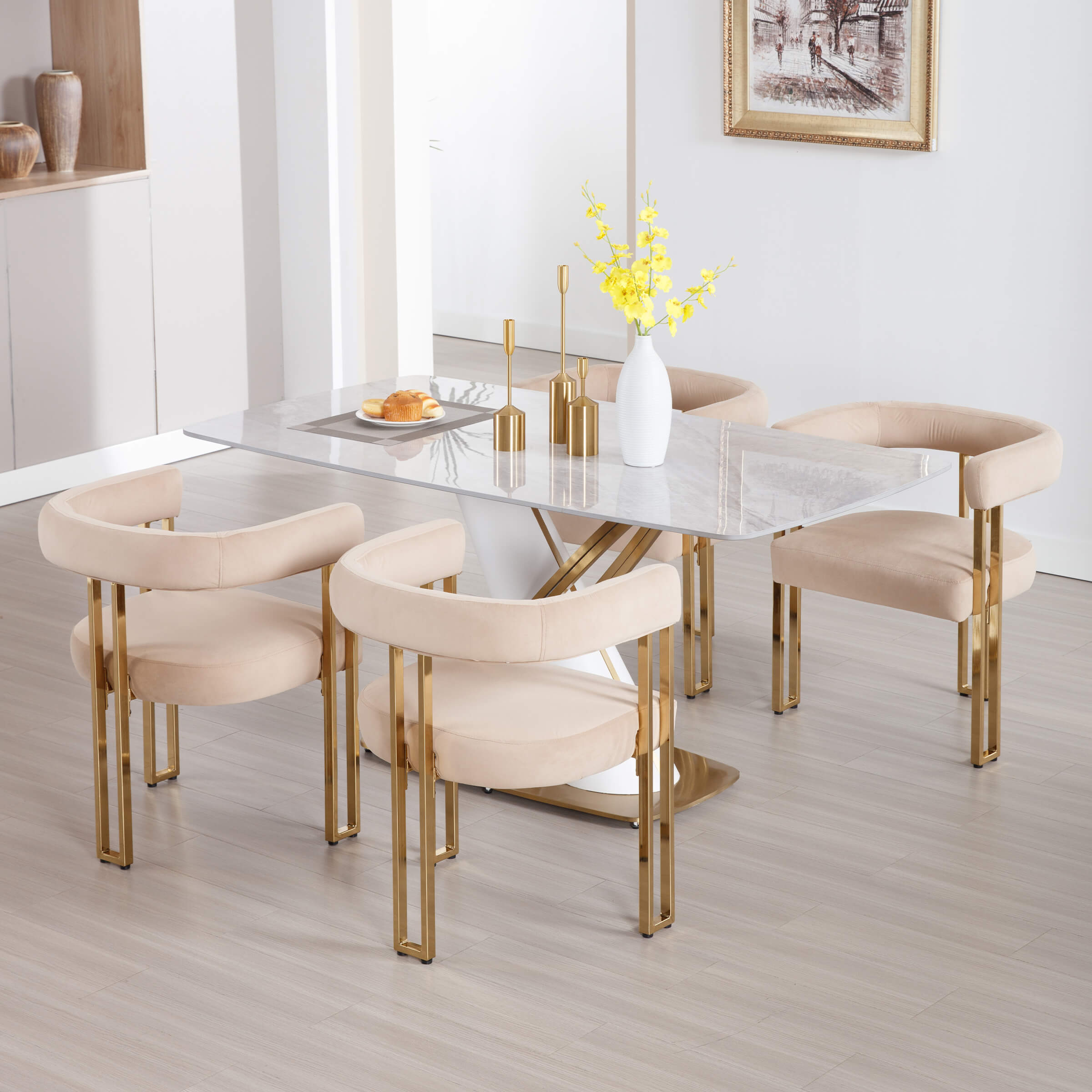 ZH4YOU Gold Metal Legs Dining Chairs Set of 2 - 73004DC