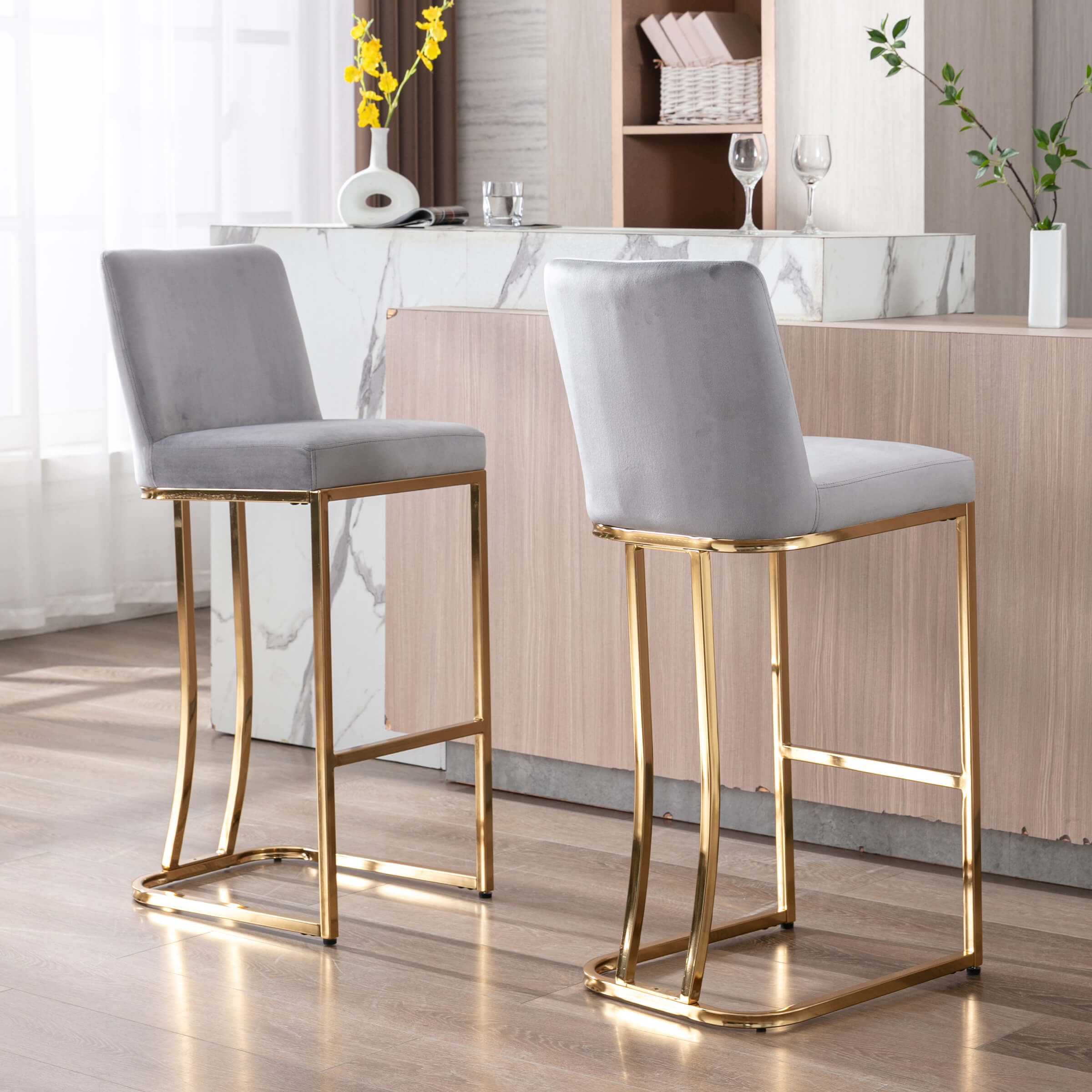 ZH4YOU 24" & 30"H Metal Legs Counter Height Bar Stools Set of 2 - 2956