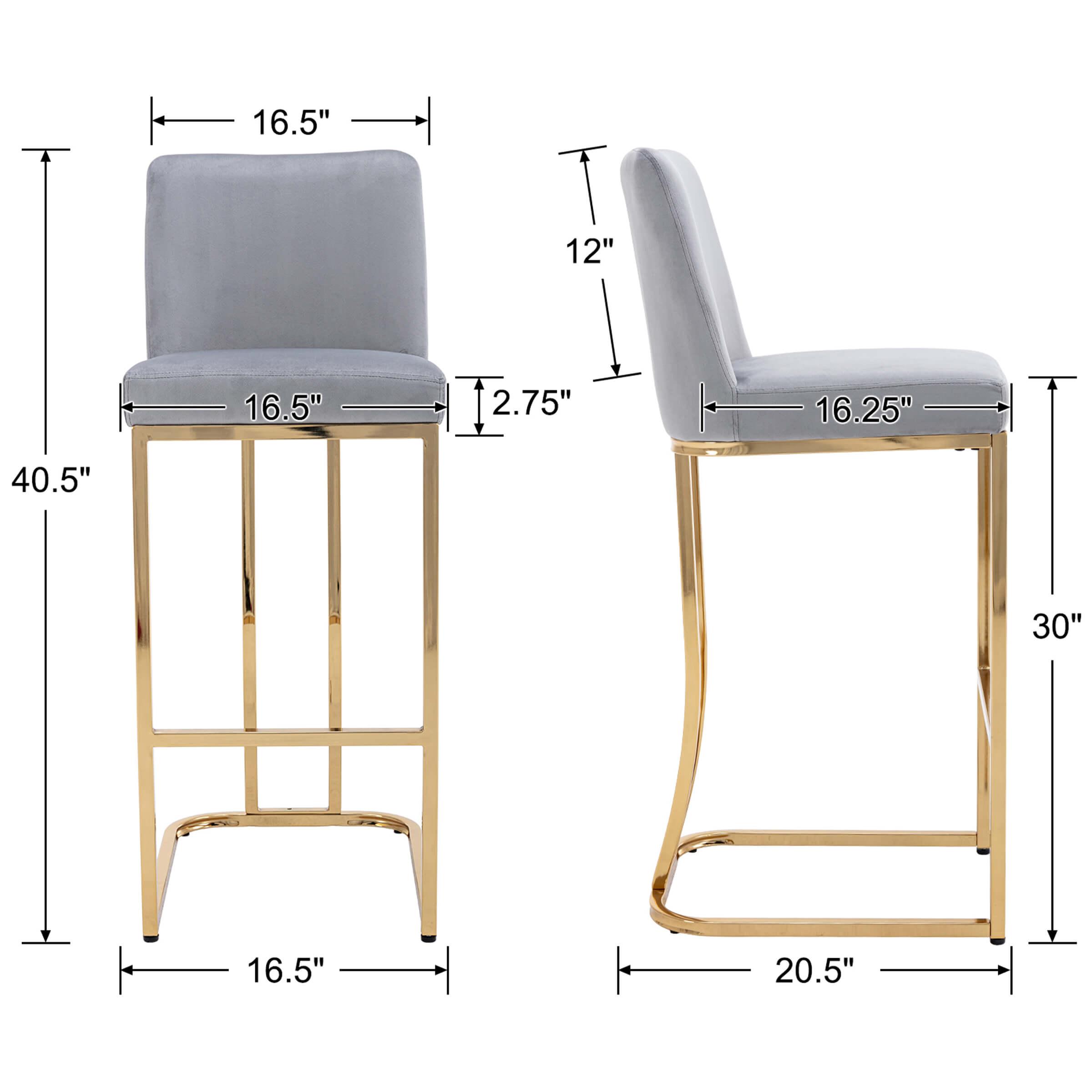 ZH4YOU 24" & 30"H Metal Legs Counter Height Bar Stools Set of 2 - 2956