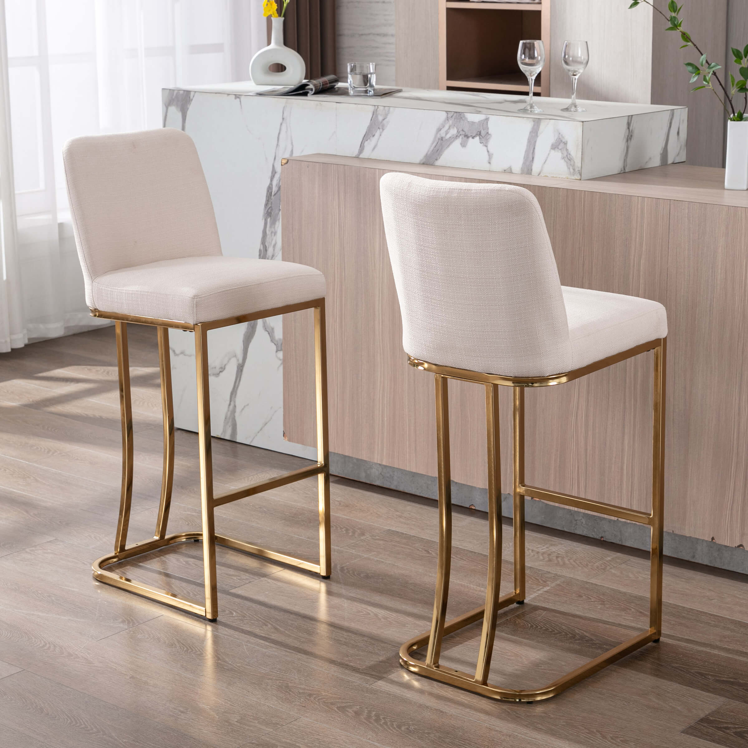 ZH4YOU 24" & 30"H Metal Legs Counter Height Bar Stools Set of 2 - 2956