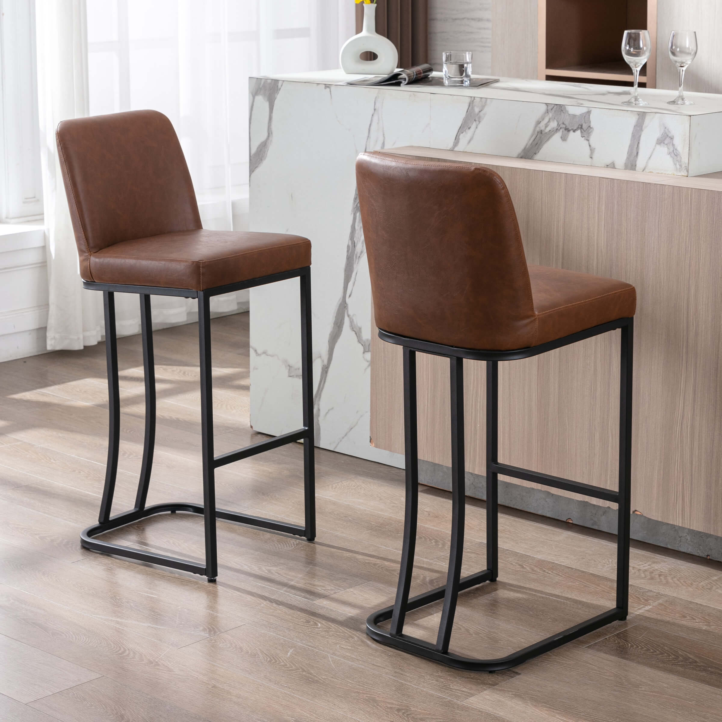 ZH4YOU 24" & 30"H Metal Legs Counter Height Bar Stools Set of 2 - 2956
