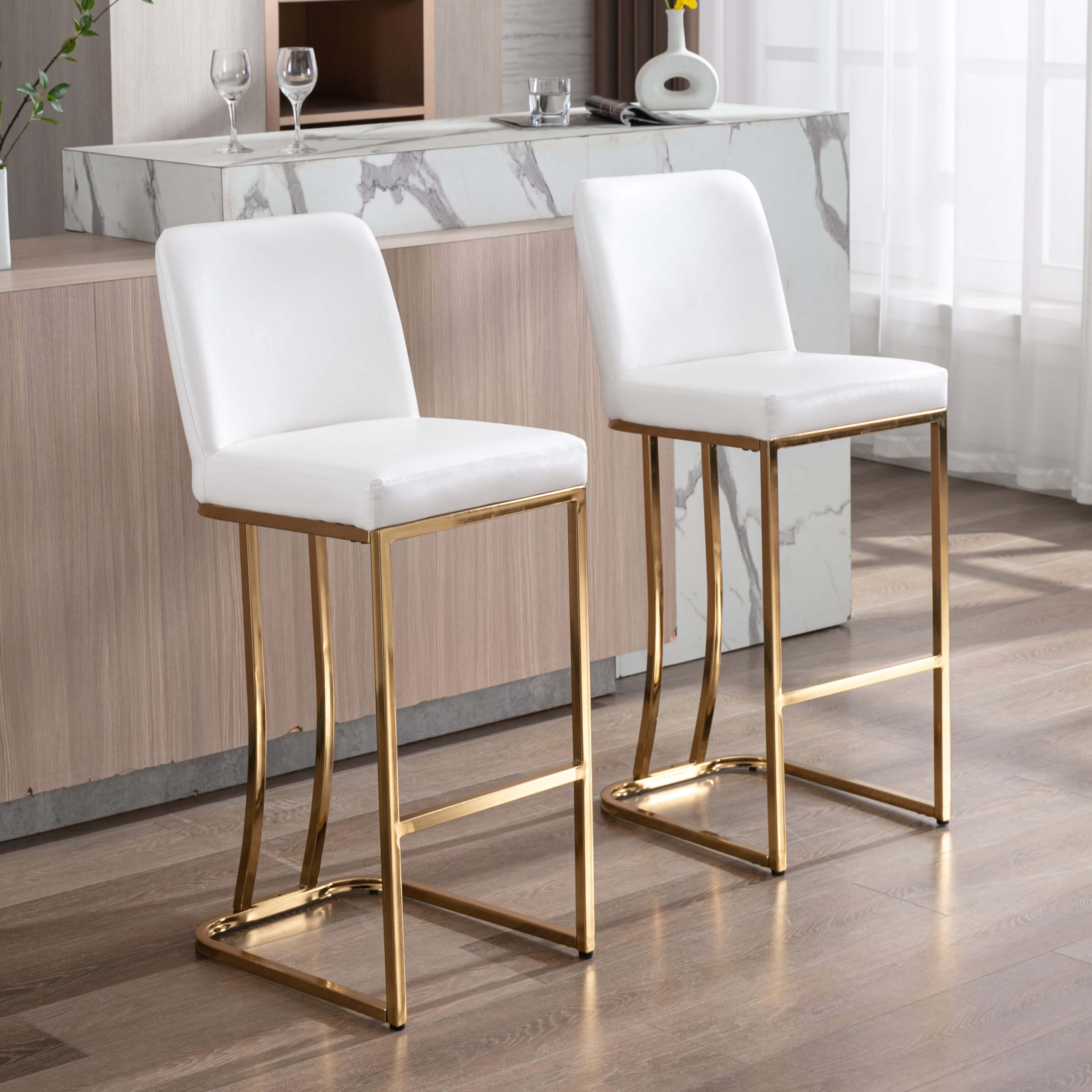 ZH4YOU 24" & 30"H Metal Legs Counter Height Bar Stools Set of 2 - 2956