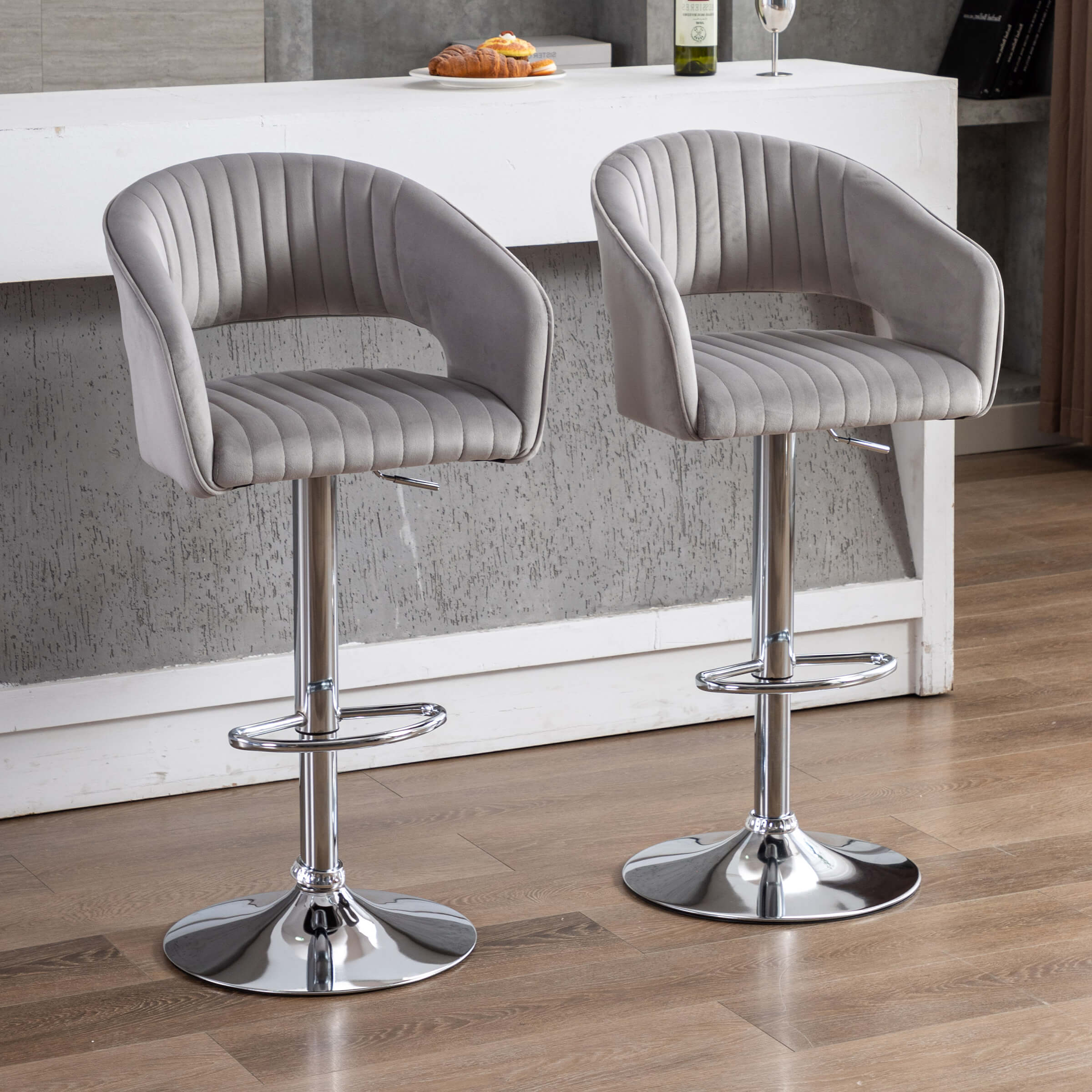 ZH4YOU Adjustable Hollow Back Swivel Bar Stools Set of 2 - 6014AB