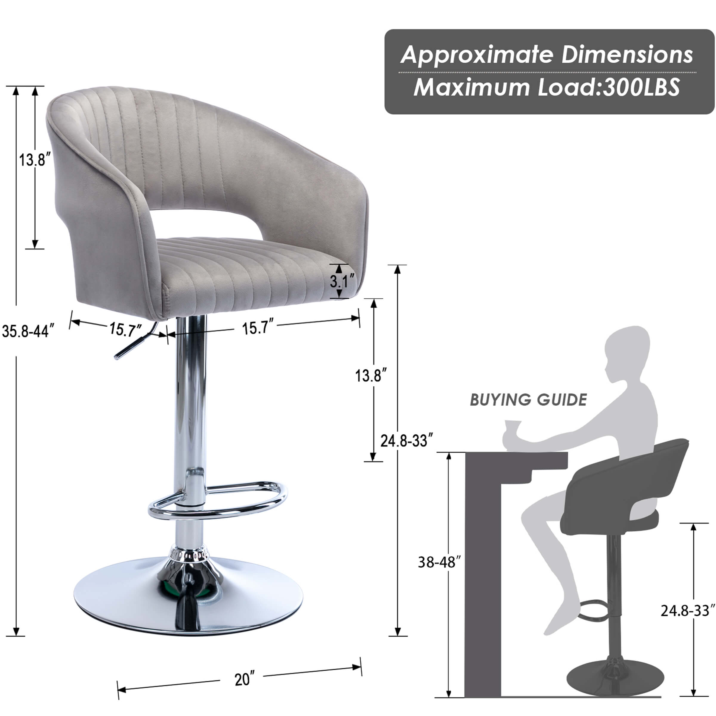ZH4YOU Adjustable Hollow Back Swivel Bar Stools Set of 2 - 6014AB