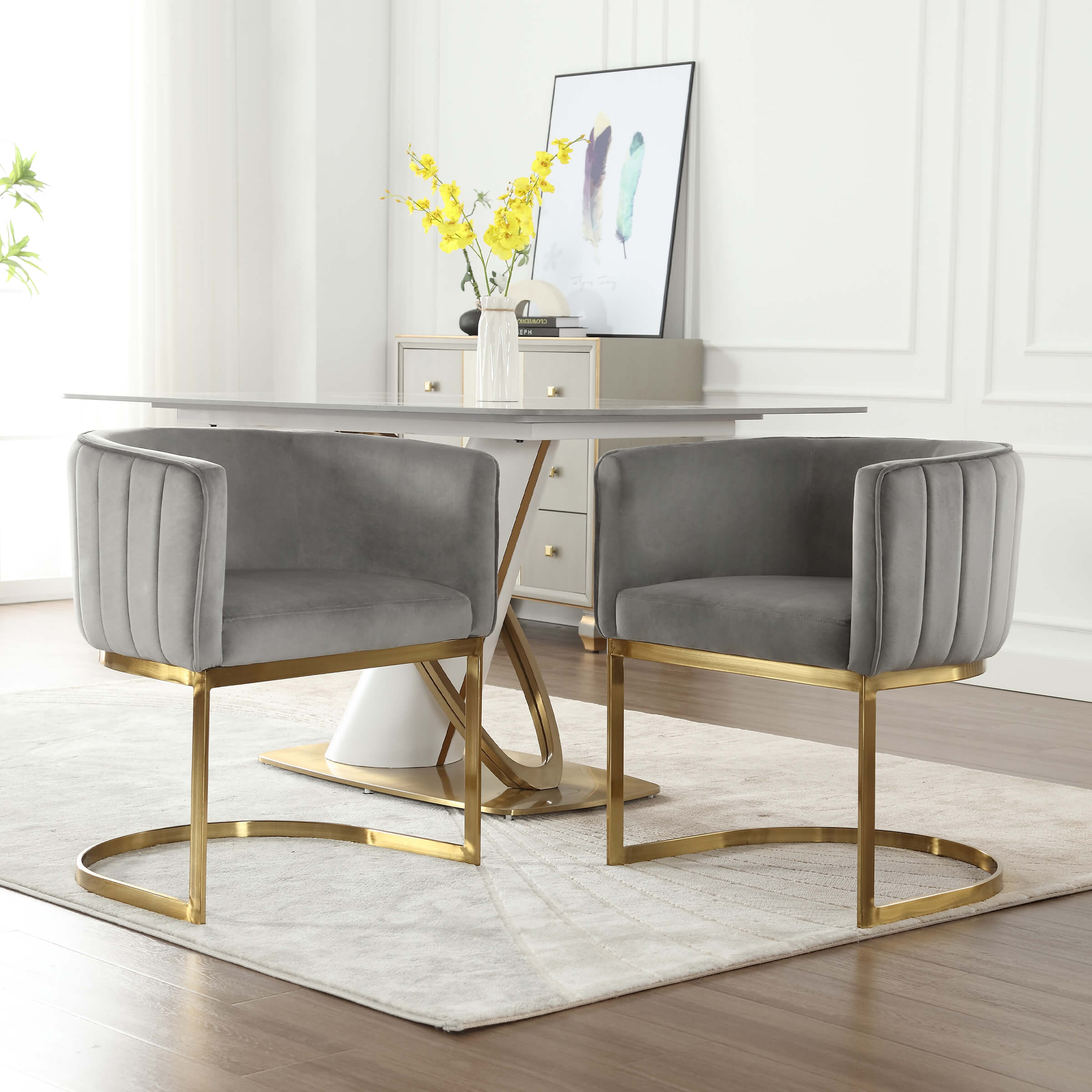 ZH4YOU Upholstered Barrel Dining Chairs Set of 2 - 7067DC