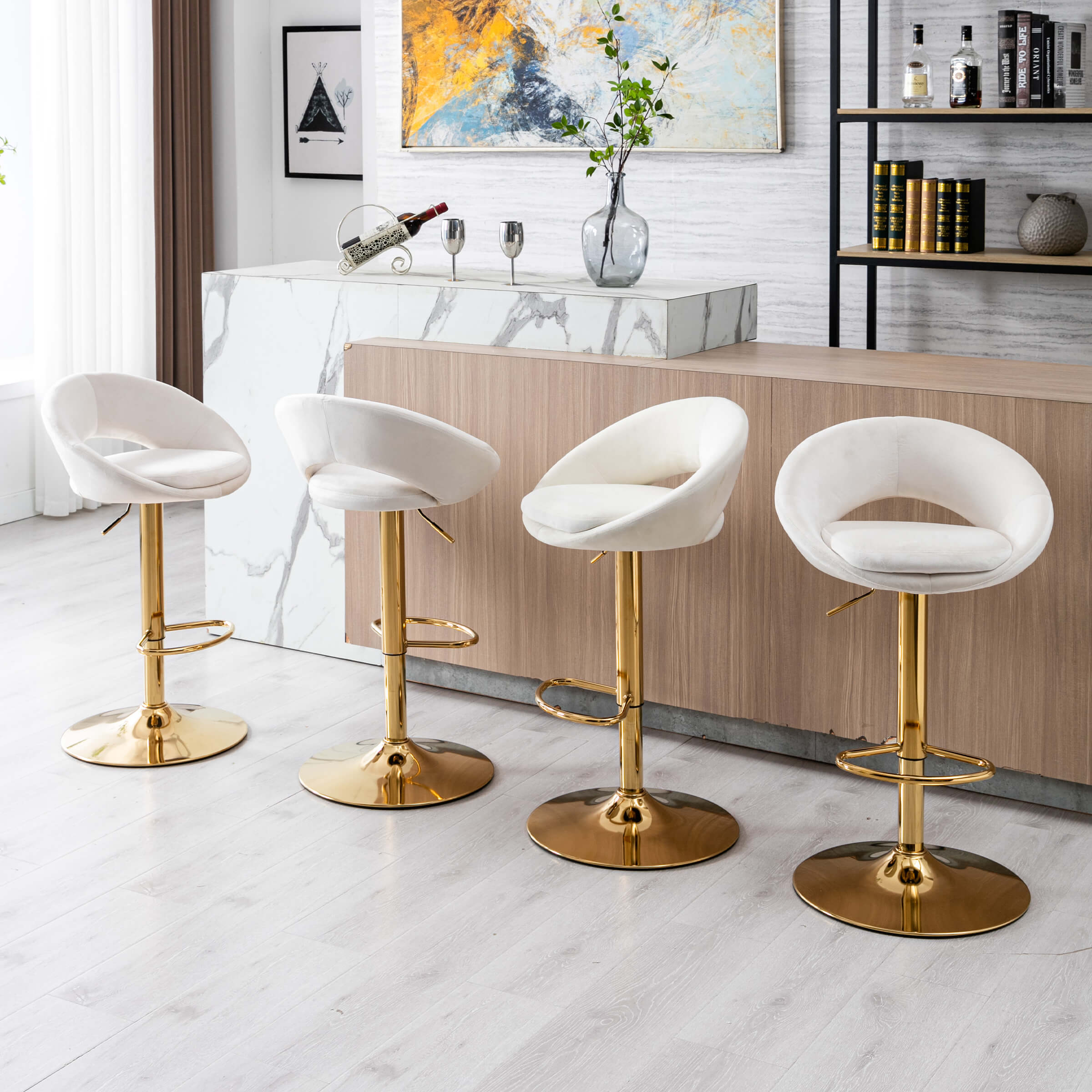 ZH4YOU Modern Swivel Adjustable Velvet Bartools Set of 2 - 17150AB