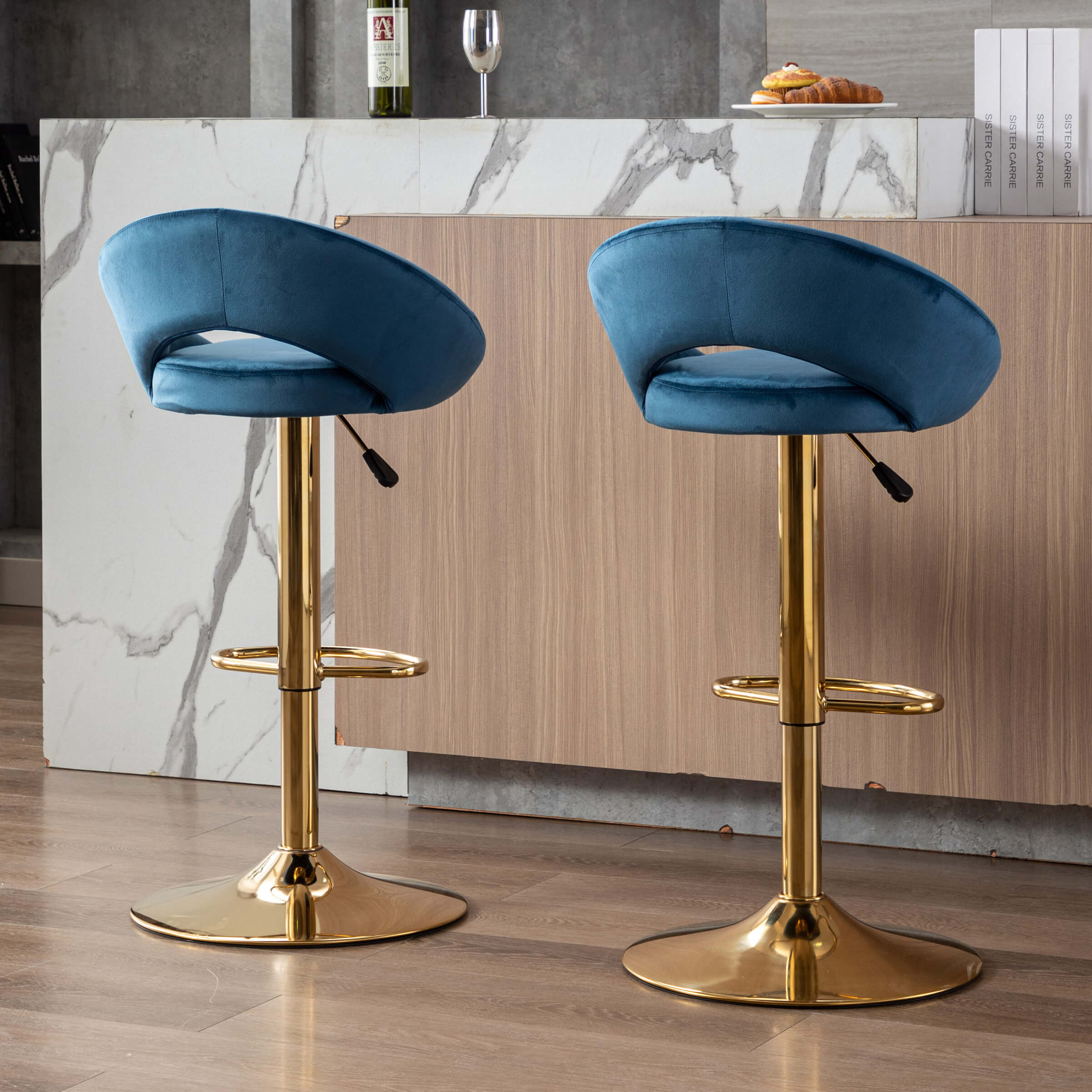 ZH4YOU Modern Swivel Adjustable Velvet Bartools Set of 2 - 17150AB