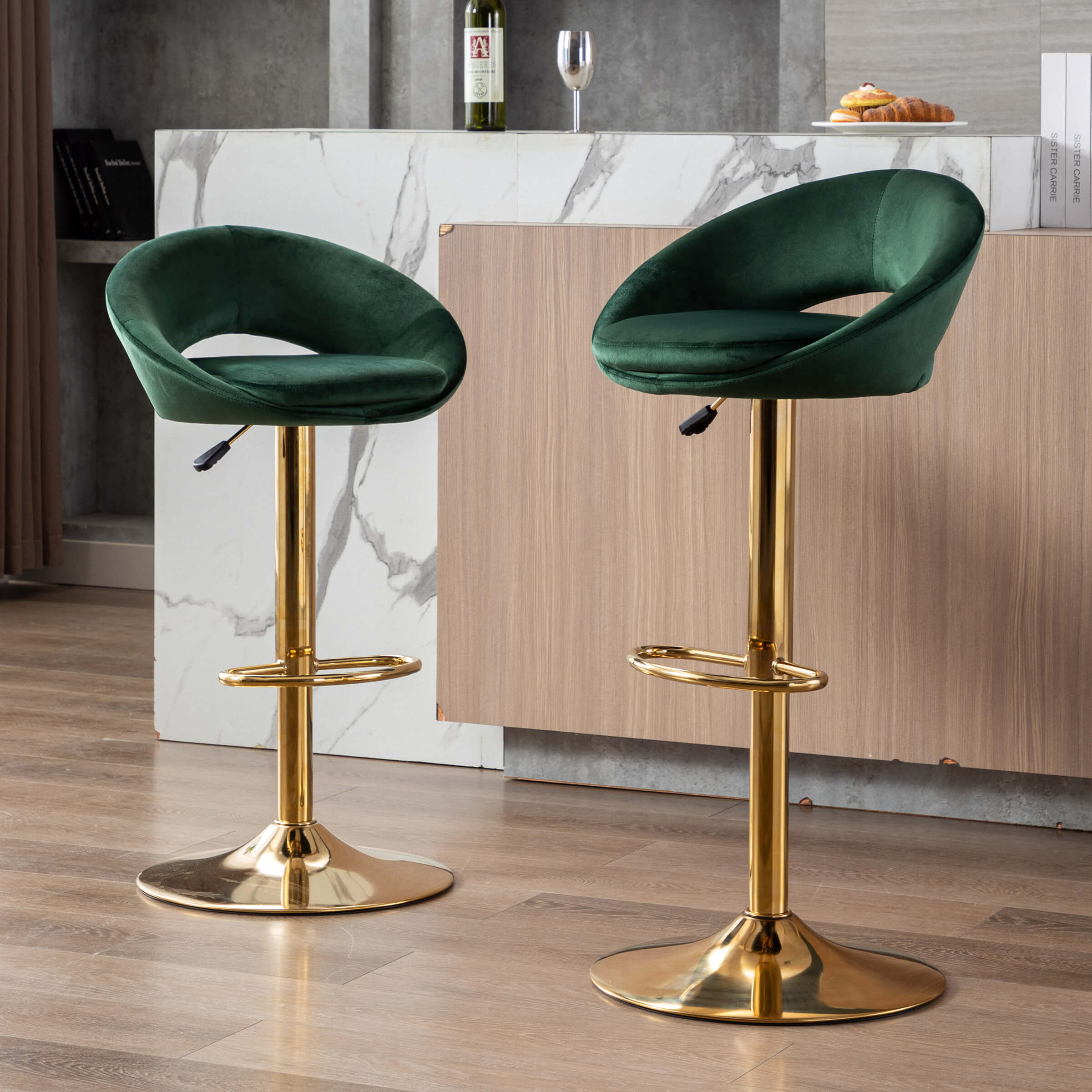 ZH4YOU Modern Swivel Adjustable Velvet Bartools Set of 2 - 17150AB