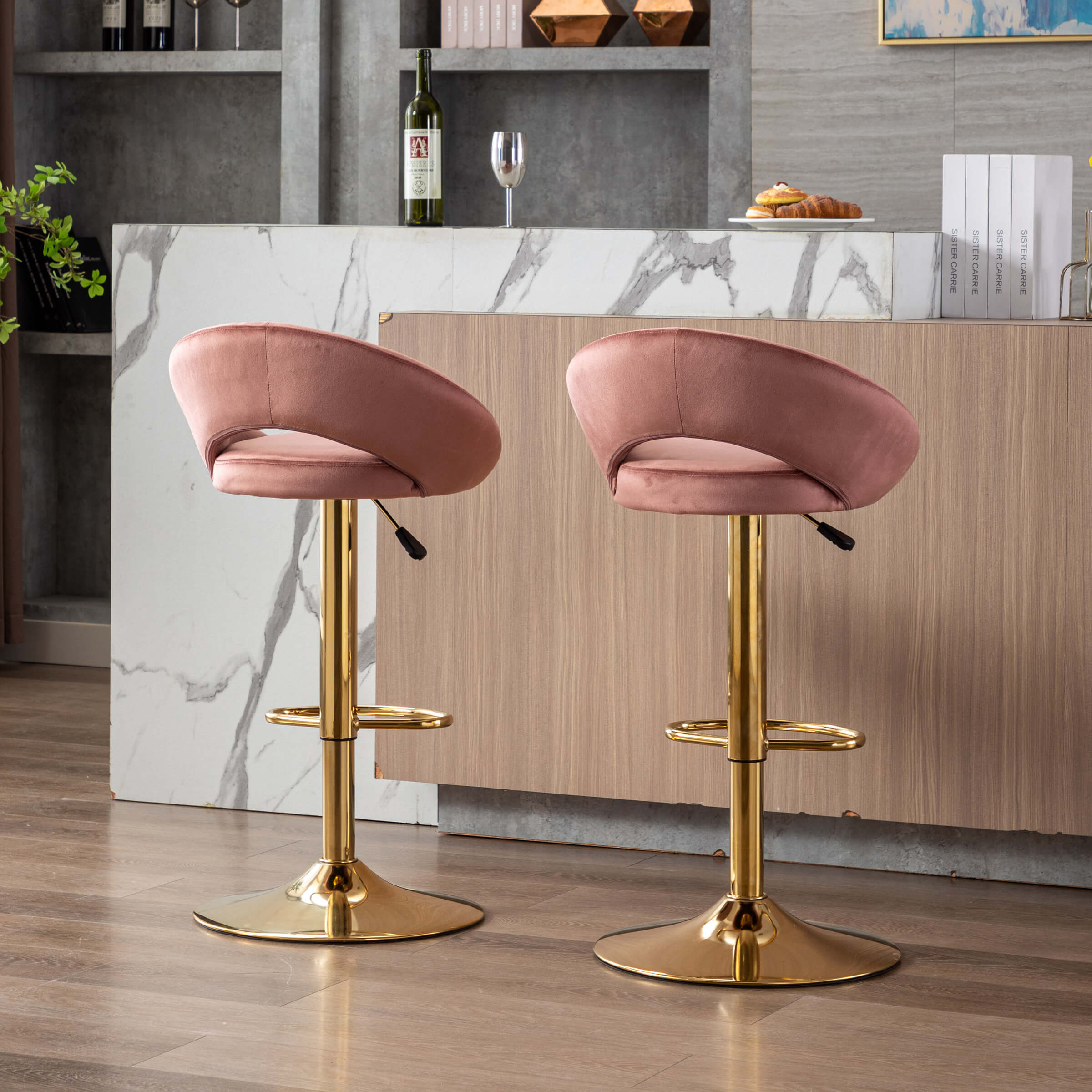 ZH4YOU Modern Swivel Adjustable Velvet Bartools Set of 2 - 17150AB