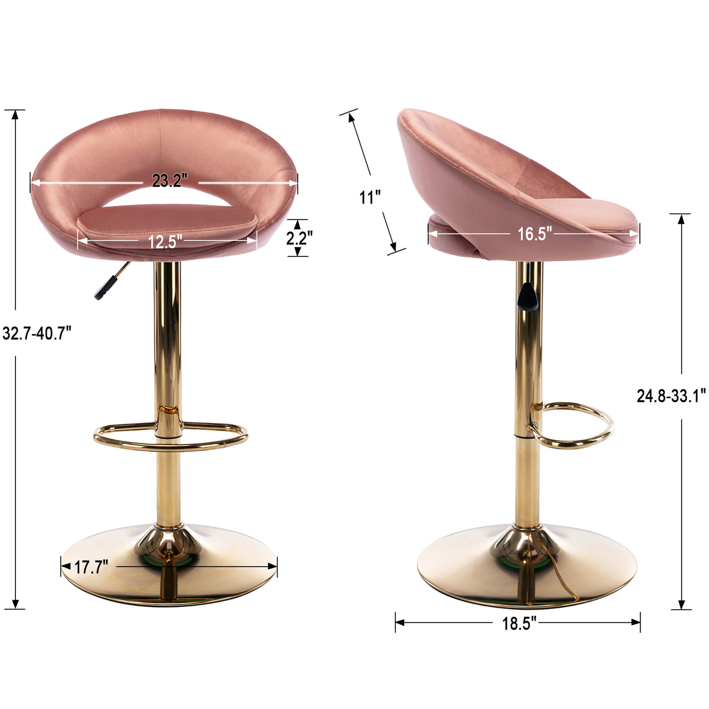 ZH4YOU Modern Swivel Adjustable Velvet Bartools Set of 2 - 17150AB