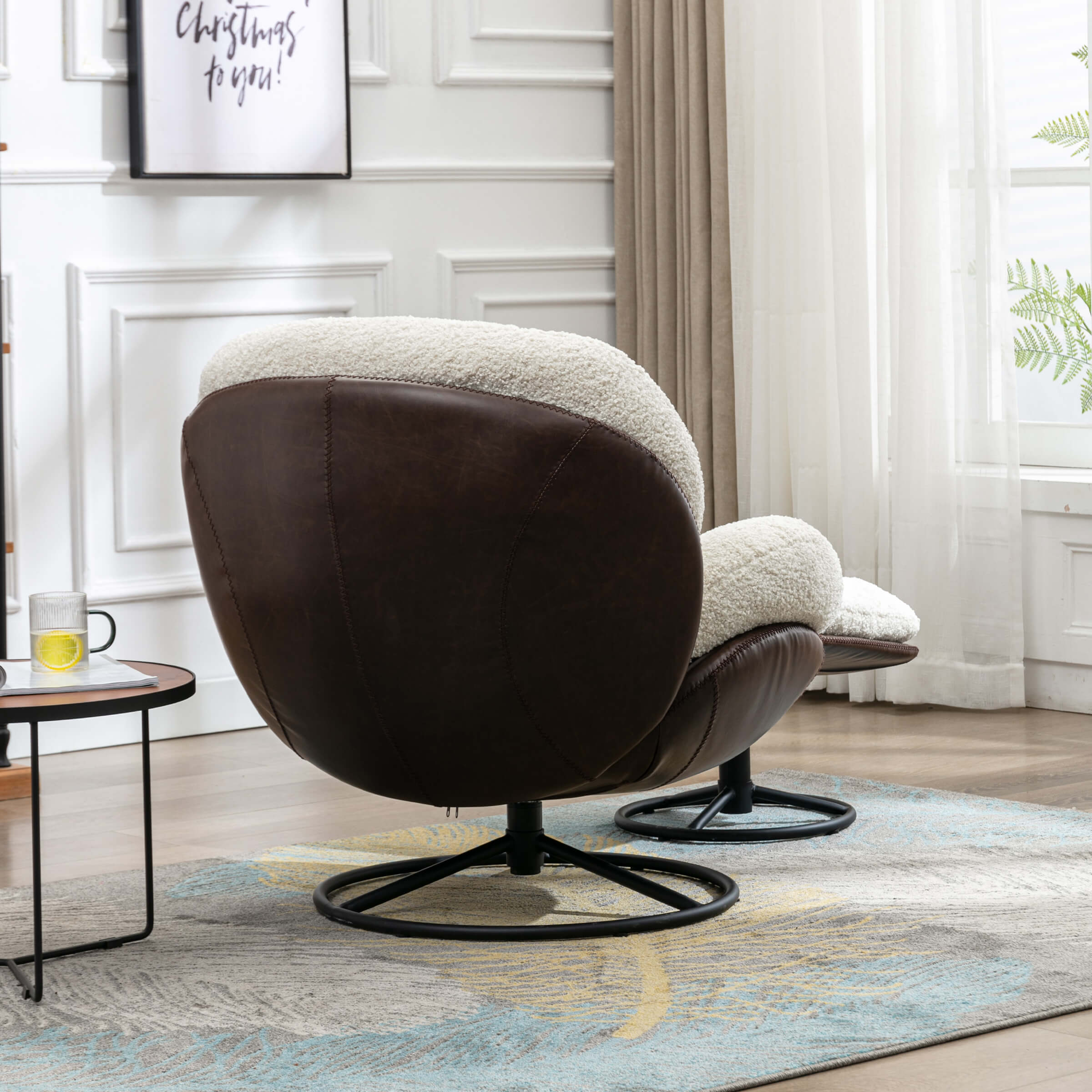 VESCASA Swivel Sherpa Accent Chair with Ottoman - 18841AO