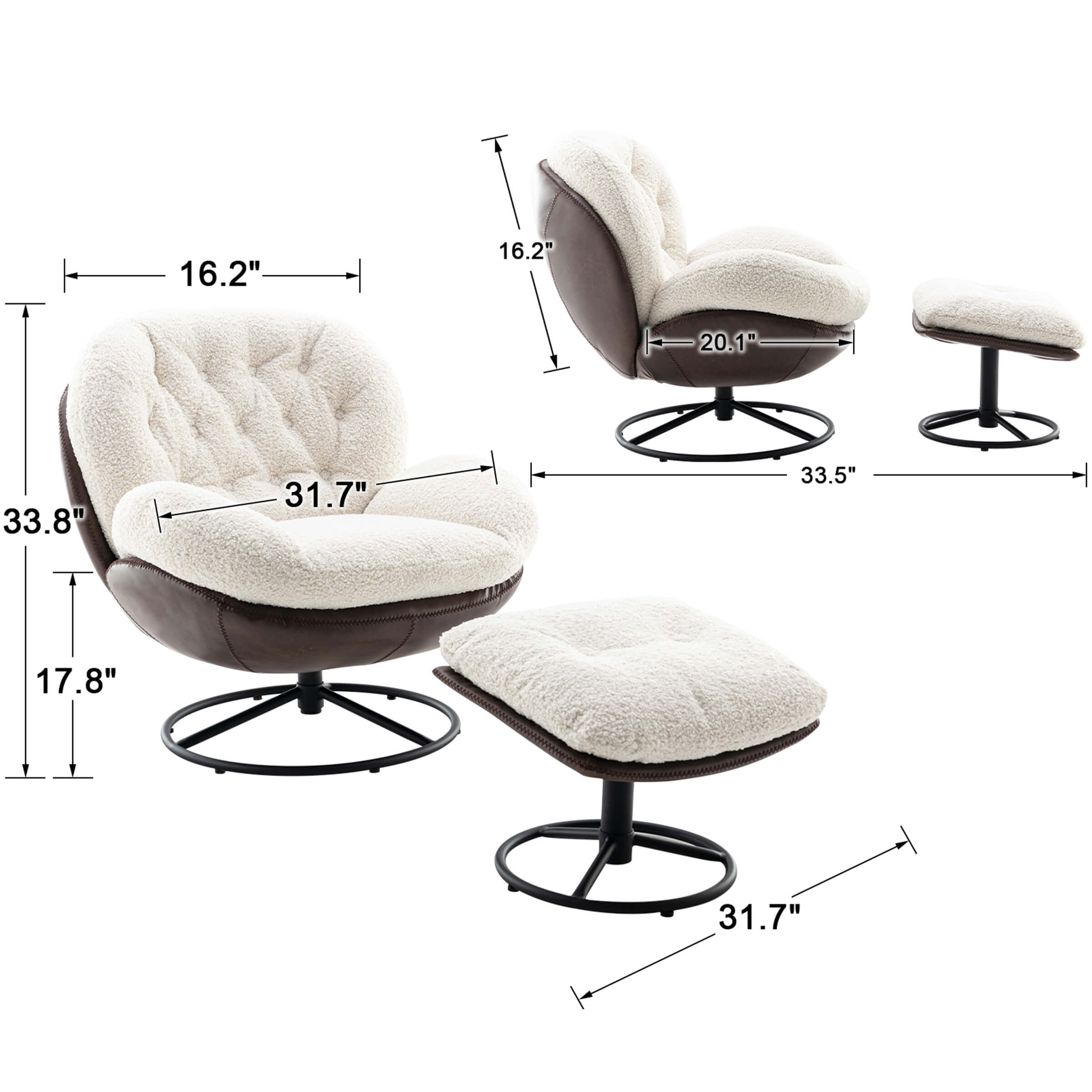 VESCASA Swivel Sherpa Accent Chair with Ottoman - 18841AO