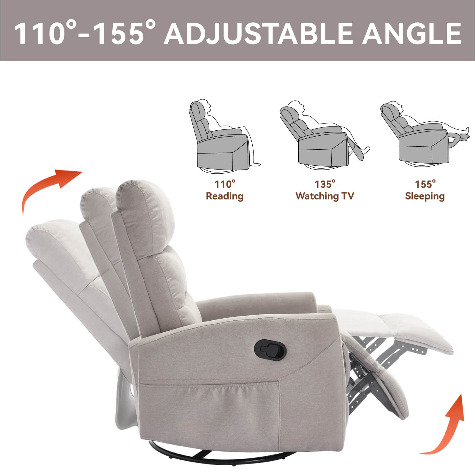 Modern Polyester Fabric Manual 360 Swivel Rocker Recliner Chair