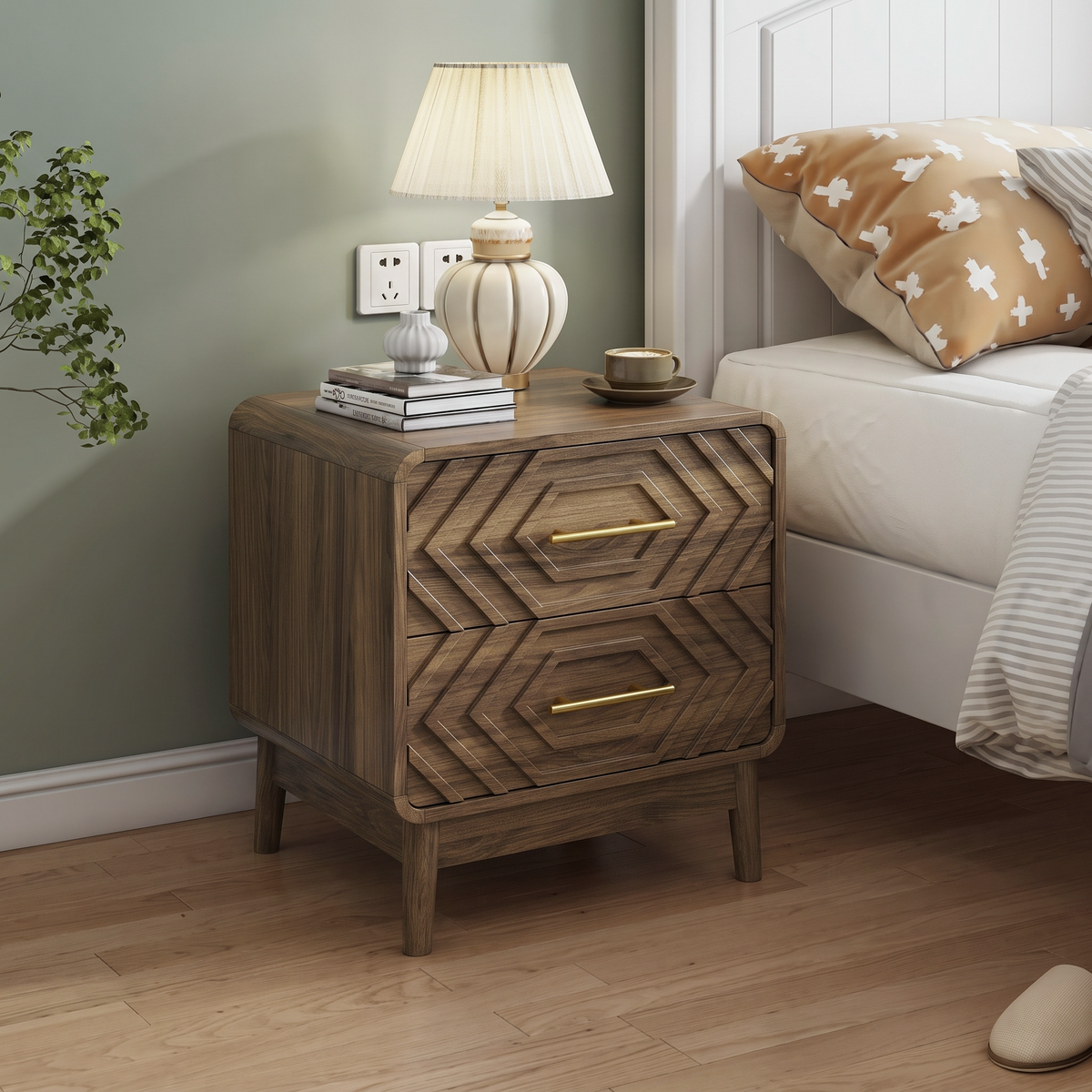 18" Farmhouse Nightstand with 2 Drawers