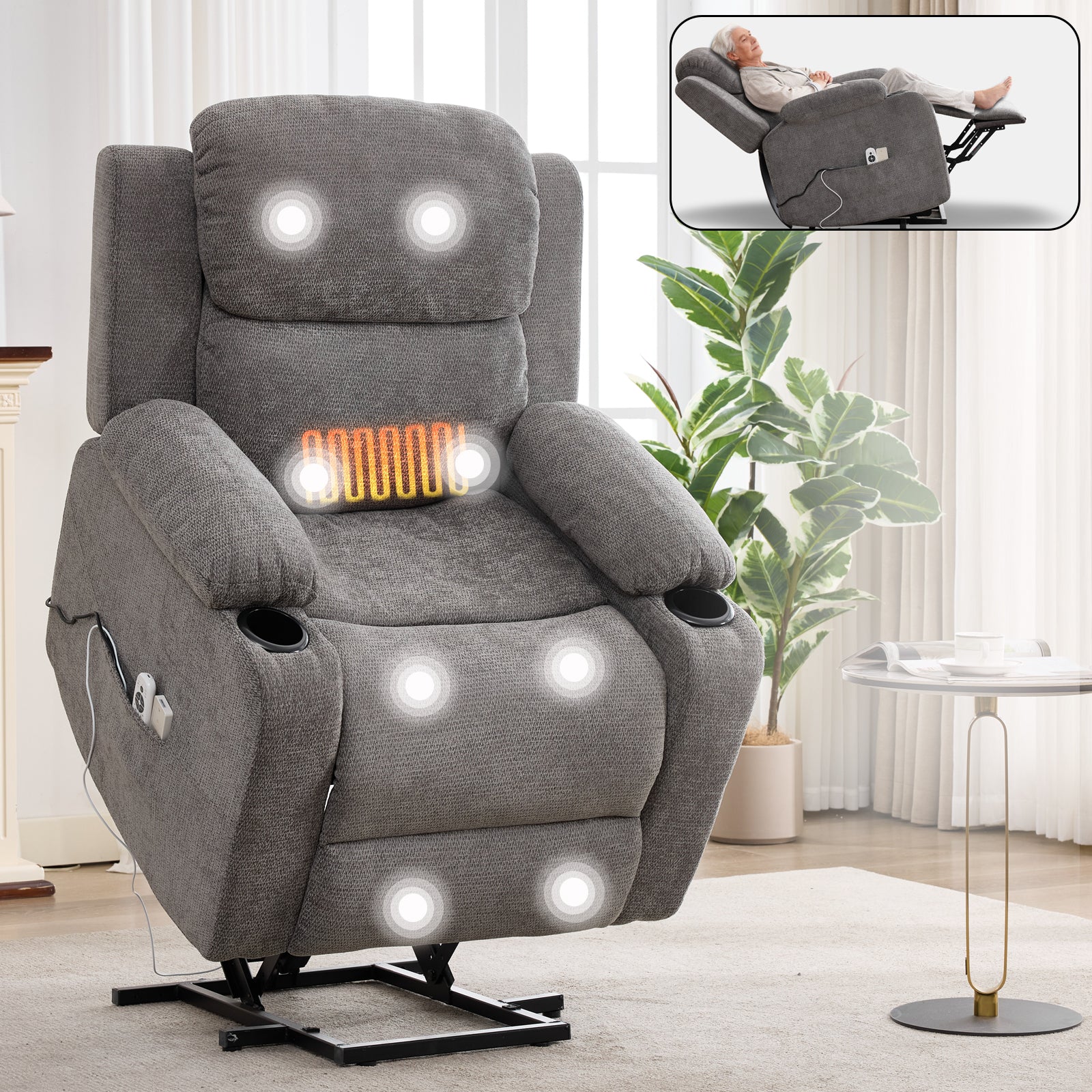 Power Lift Electric Massage Heat USB Recliner Chair