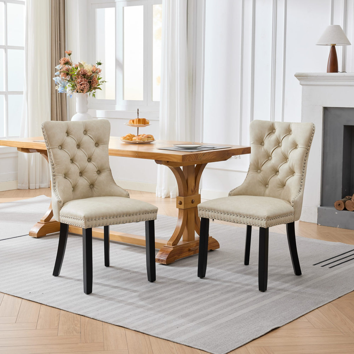 Tufted Upholstered Dining Chairs with Nailhead Trim Set of 2