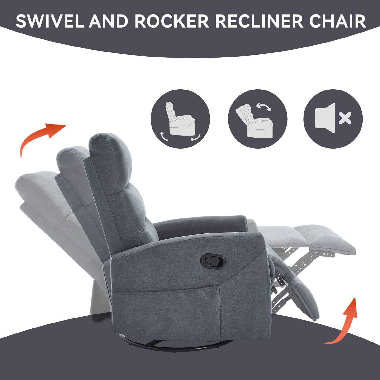 Modern Polyester Fabric Manual 360 Swivel Rocker Recliner Chair
