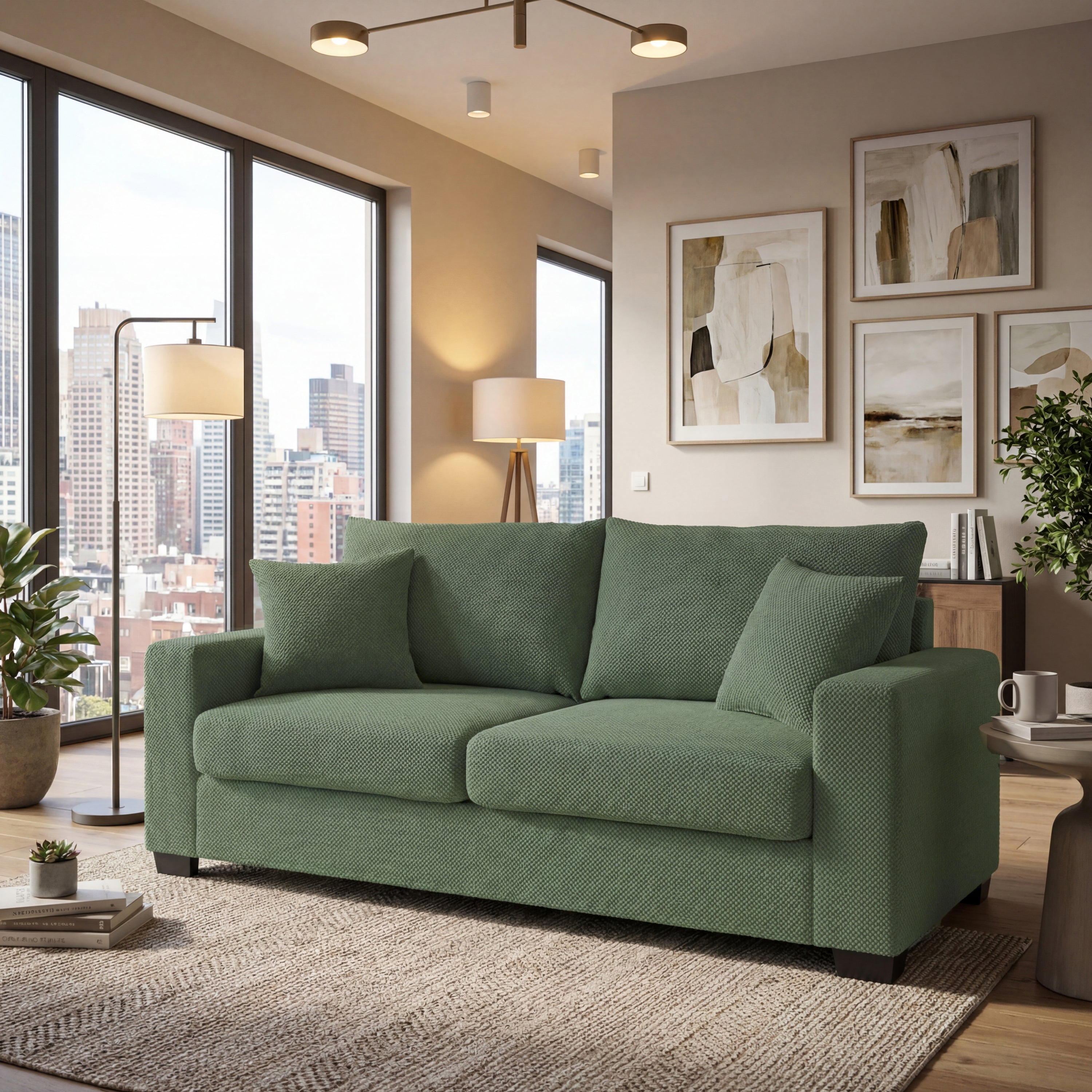 69"W Modern Square Arms 2-Seat Sofa