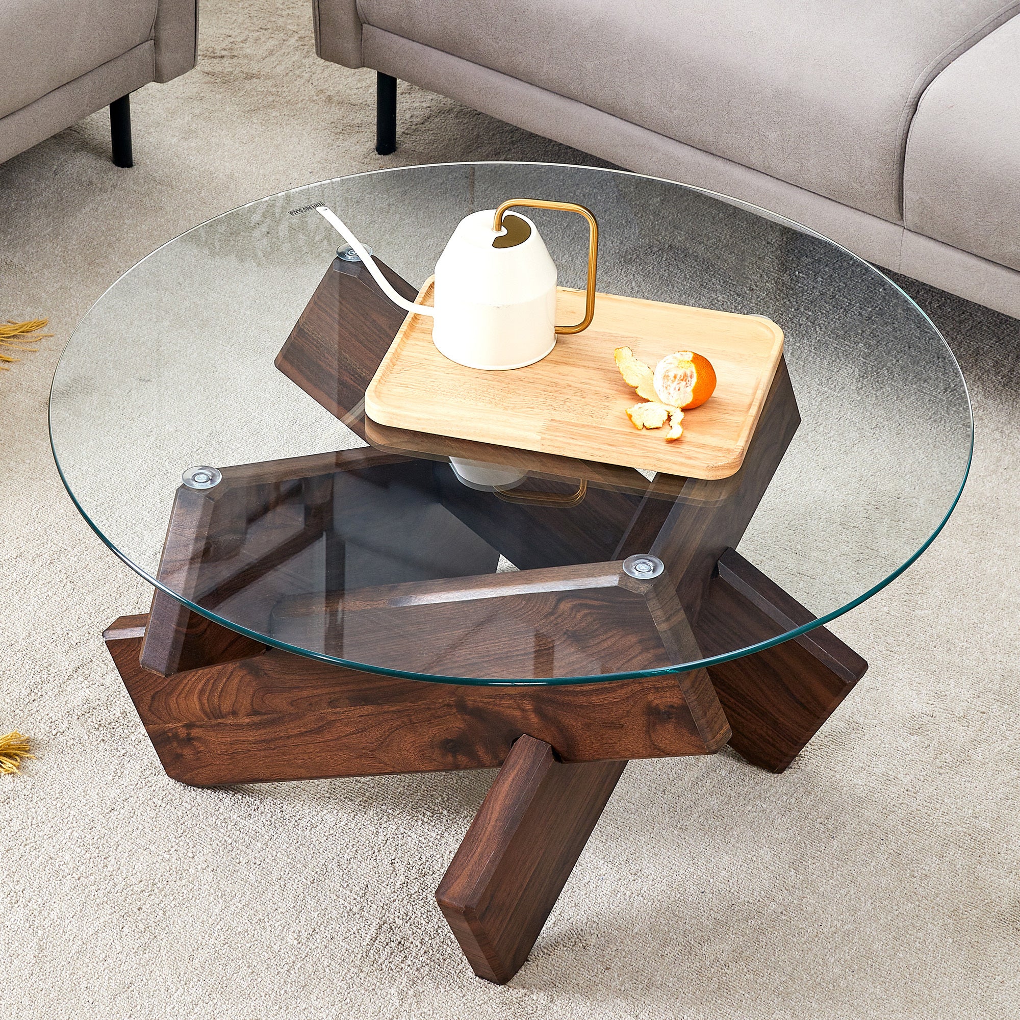 33.4"W Modern Circular Glass Coffee Table