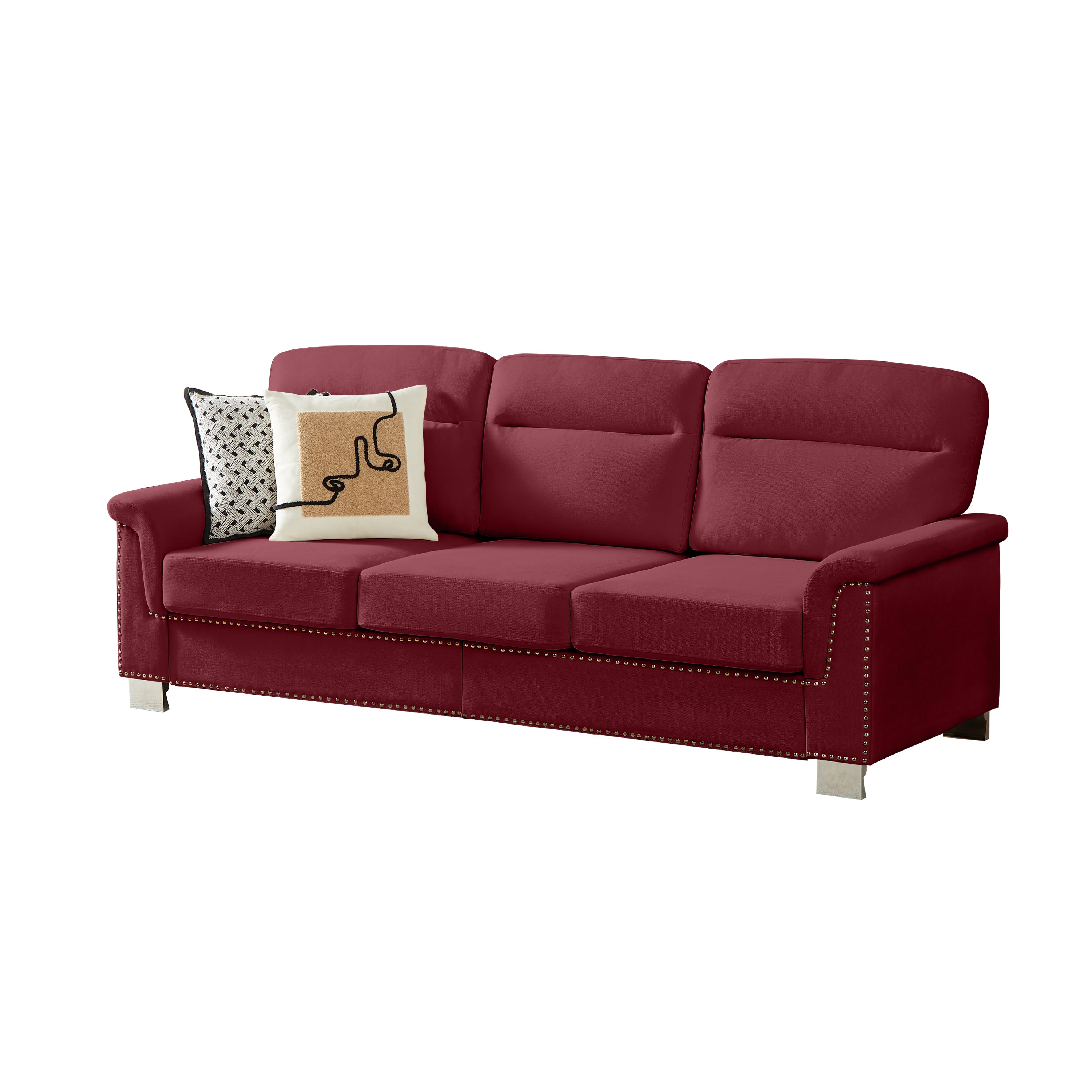 Modern Velvet 3 Seater Sofa with Nailhead Trim and Spring Cushions