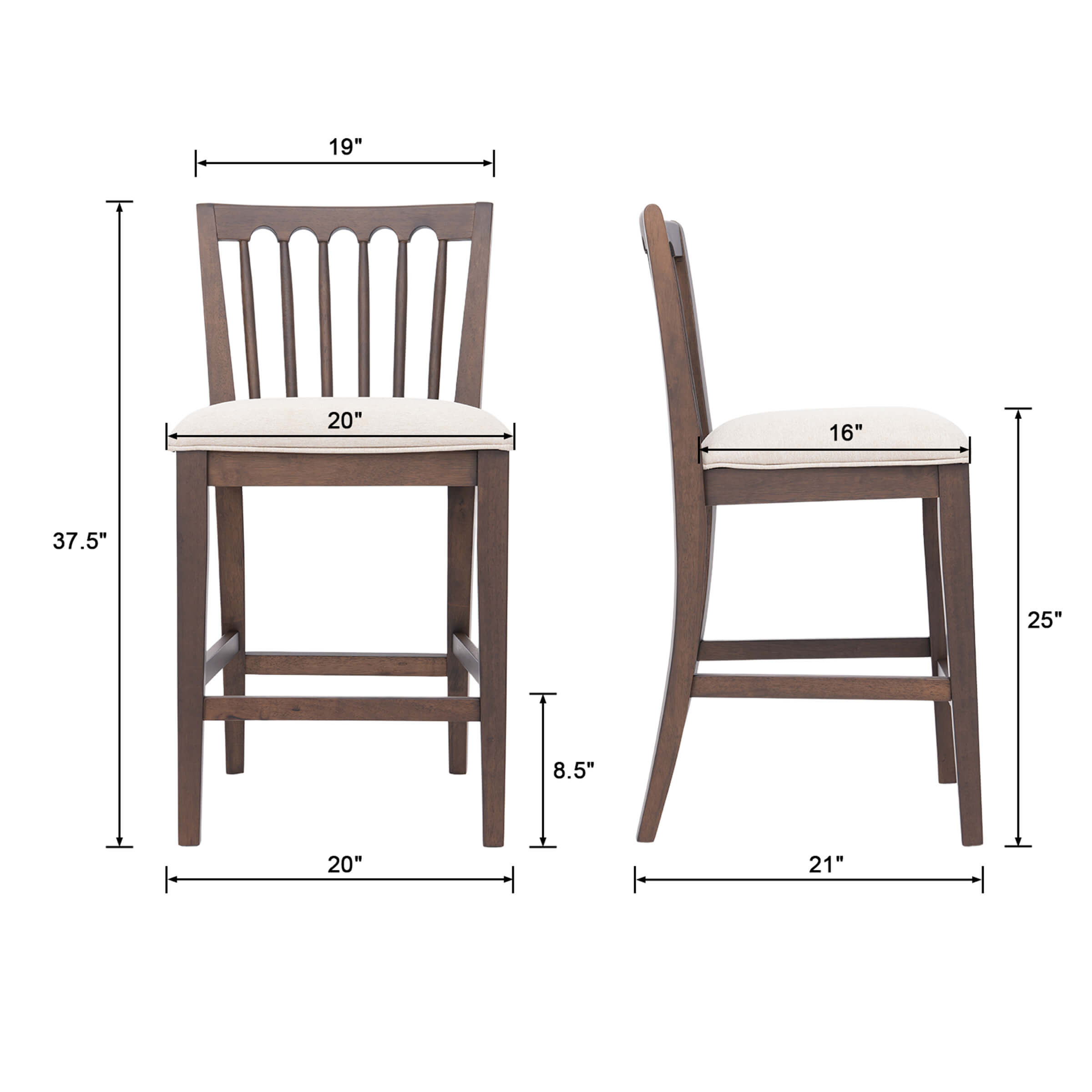 KMAX Farmhouse Counter Height Bar Stools Set of 2 - 00241CS