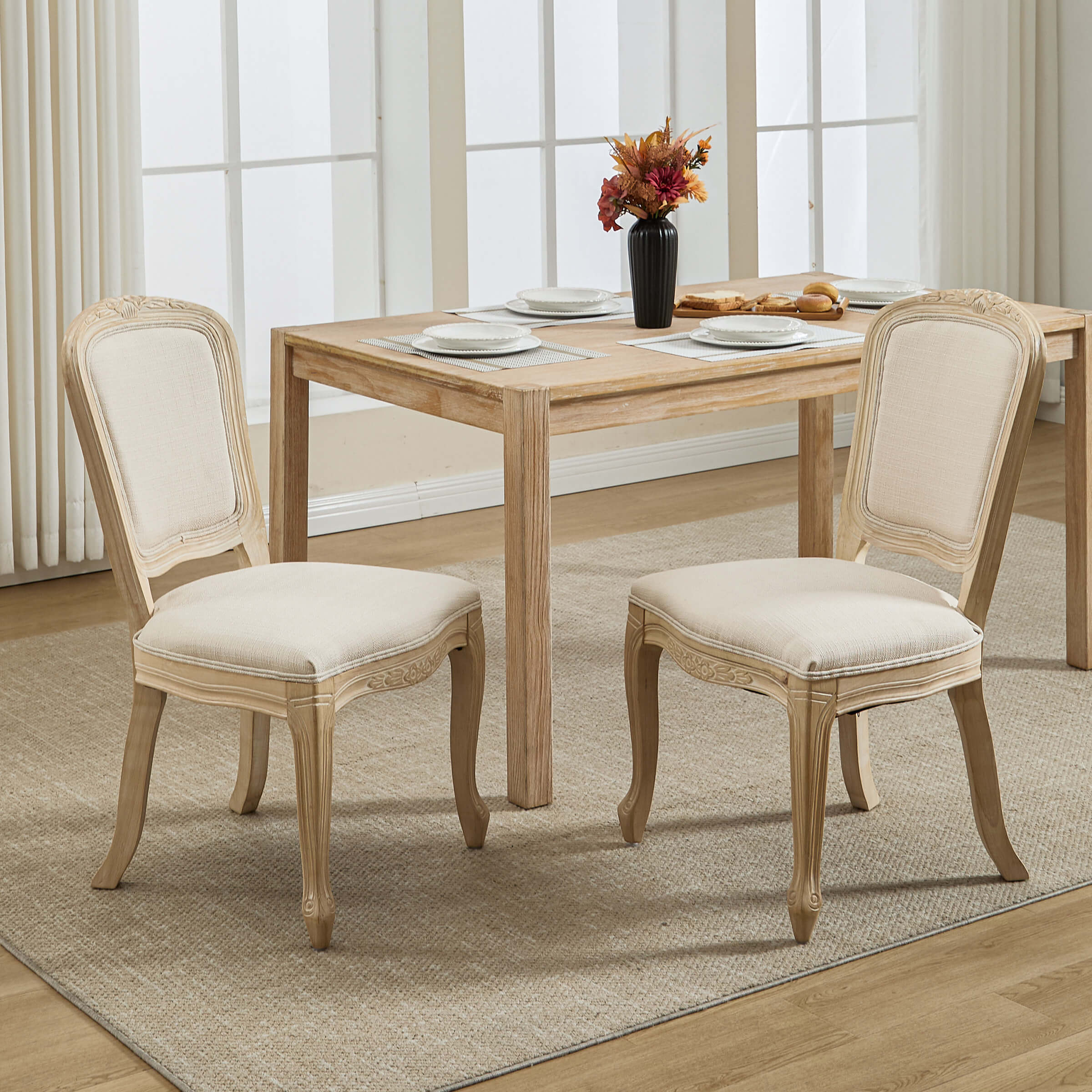 Janoray French Country Linen Fabric Dining Chairs Set of 2 - 3329DC