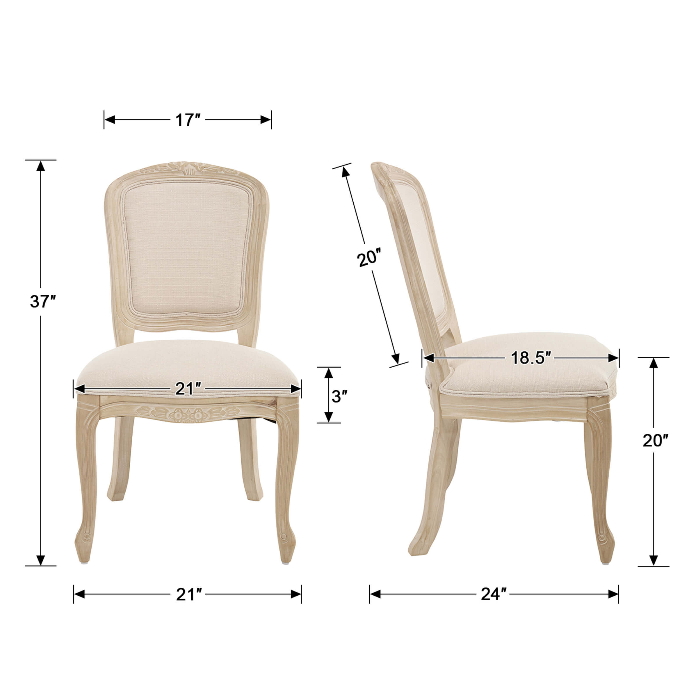 Janoray French Country Linen Fabric Dining Chairs Set of 2 - 3329DC