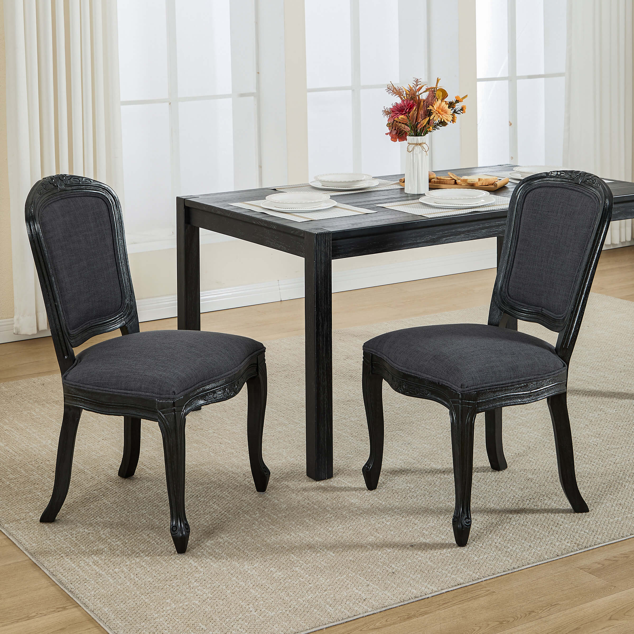 Janoray French Country Linen Fabric Dining Chairs Set of 2 - 3329DC