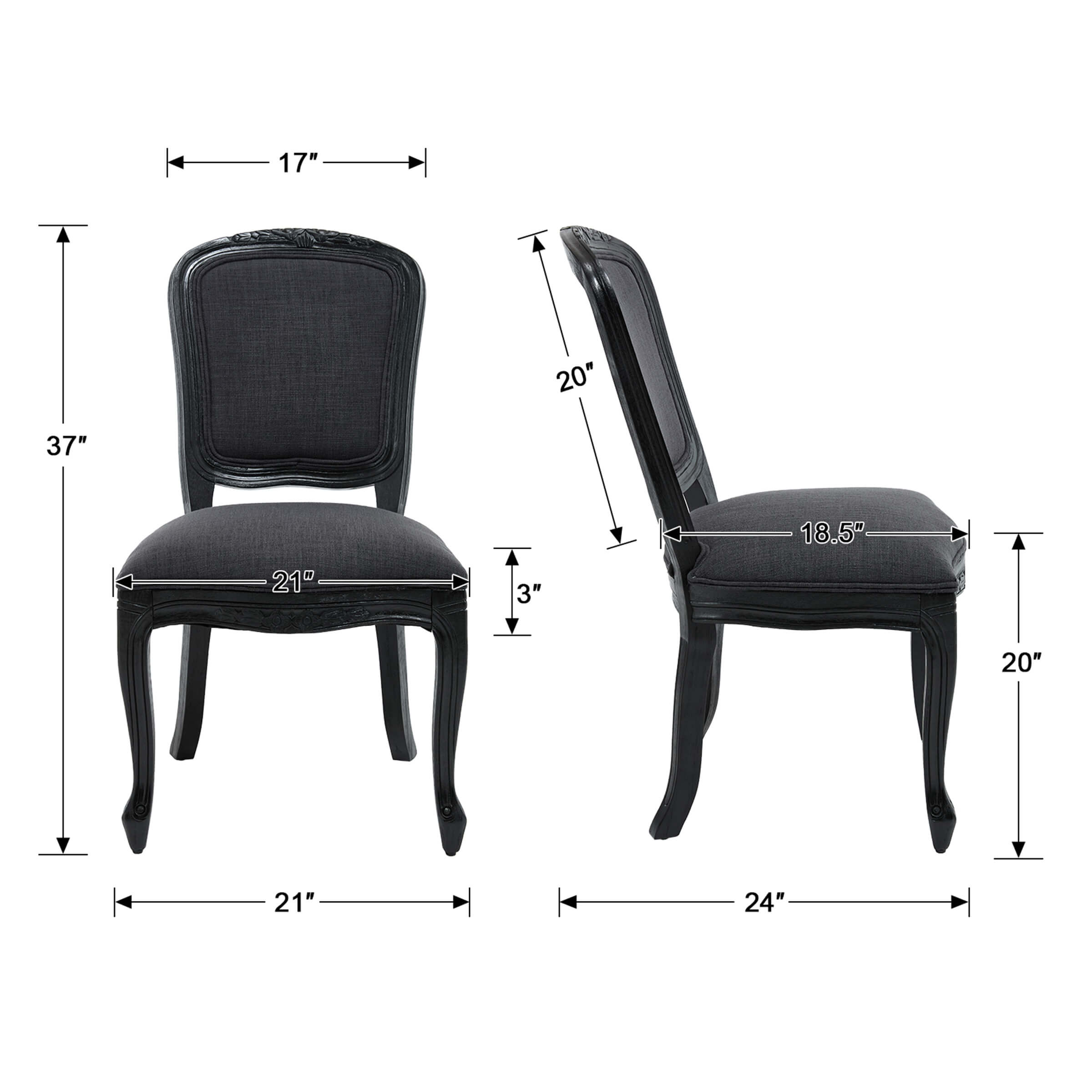 Janoray French Country Linen Fabric Dining Chairs Set of 2 - 3329DC