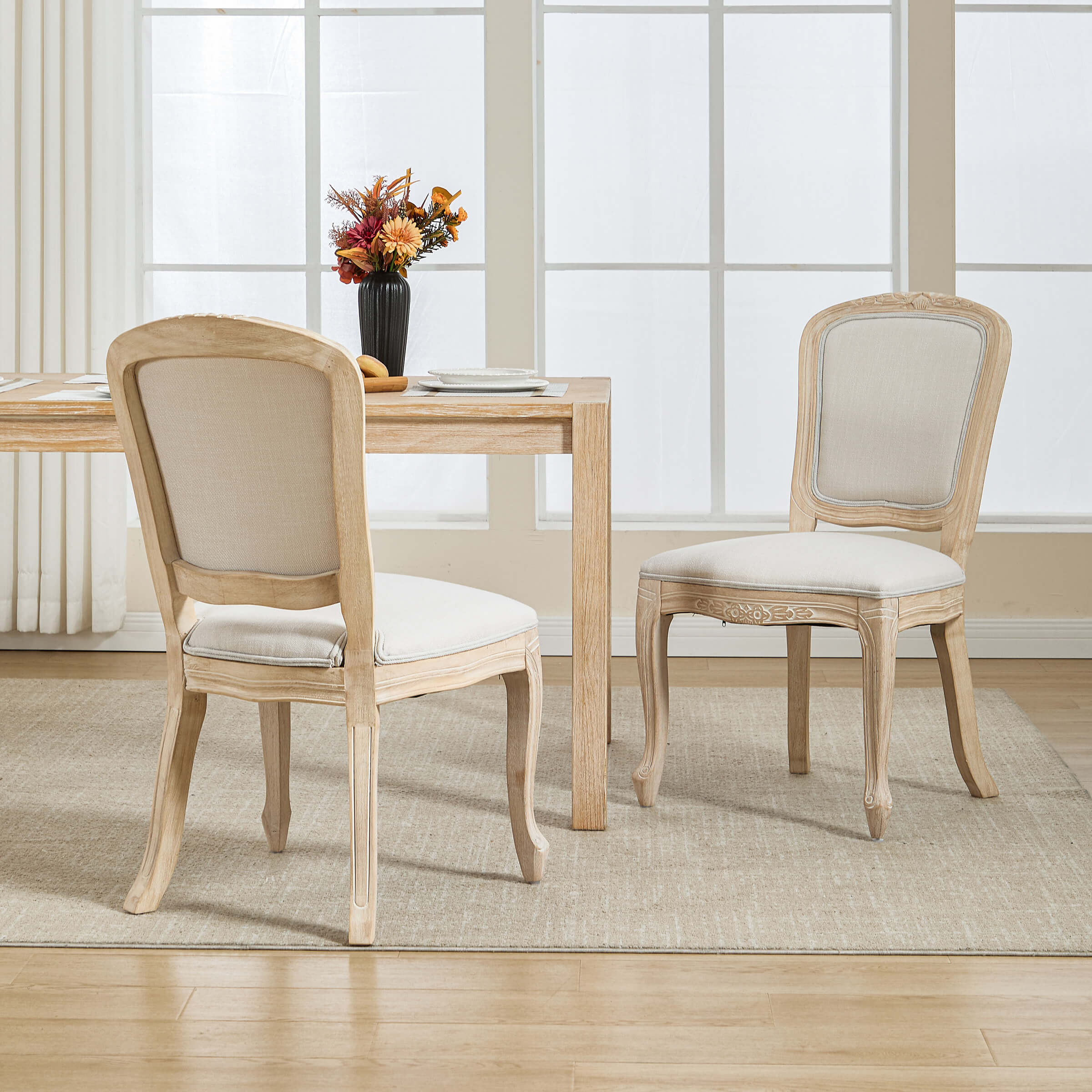 Janoray French Country Linen Fabric Dining Chairs Set of 2 - 3329DC