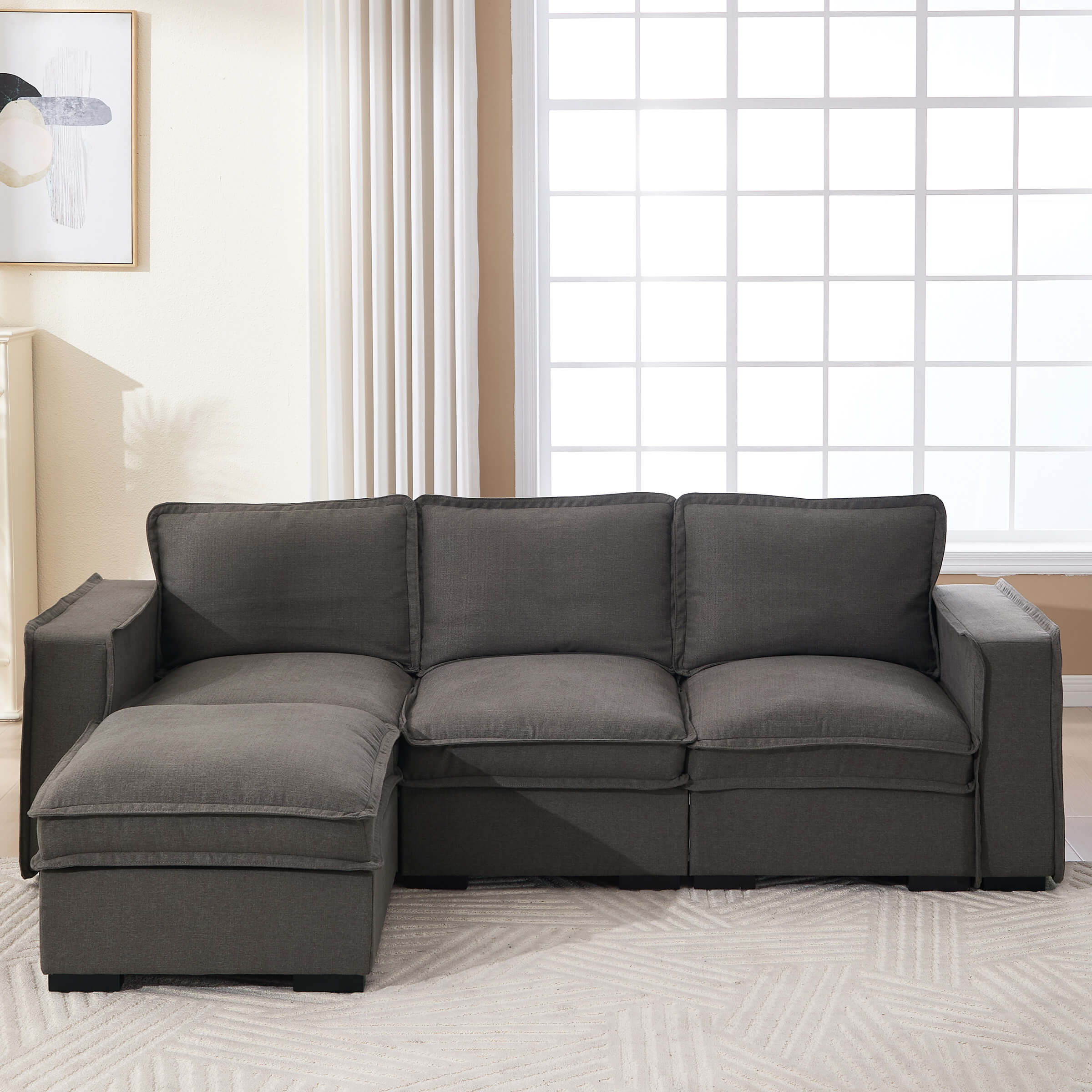 EALSON Linen Fabric Upholstered Cloud Couches Mid Century Sofa - 1089SF