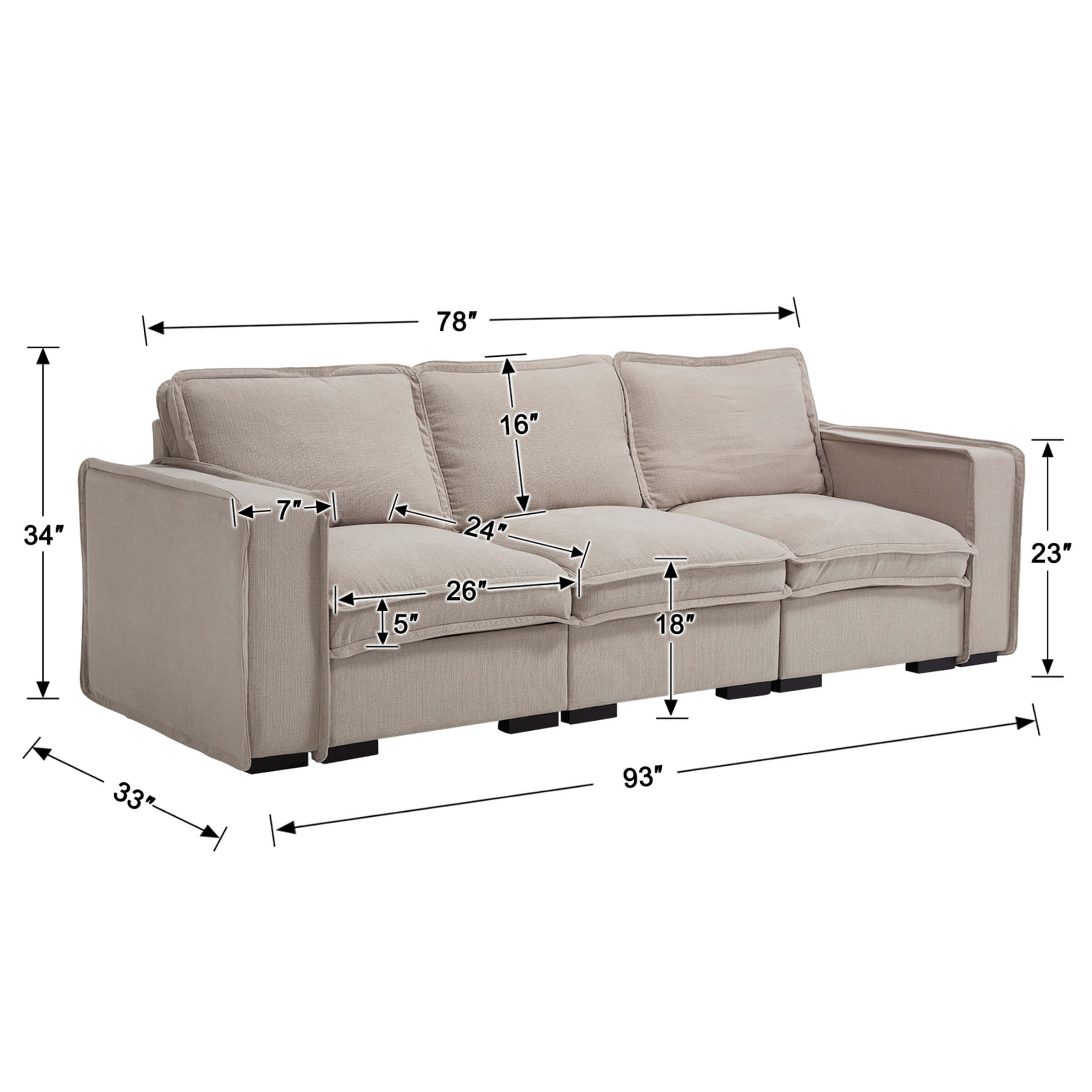 EALSON Linen Fabric Upholstered Cloud Couches Mid Century Sofa - 1089SF