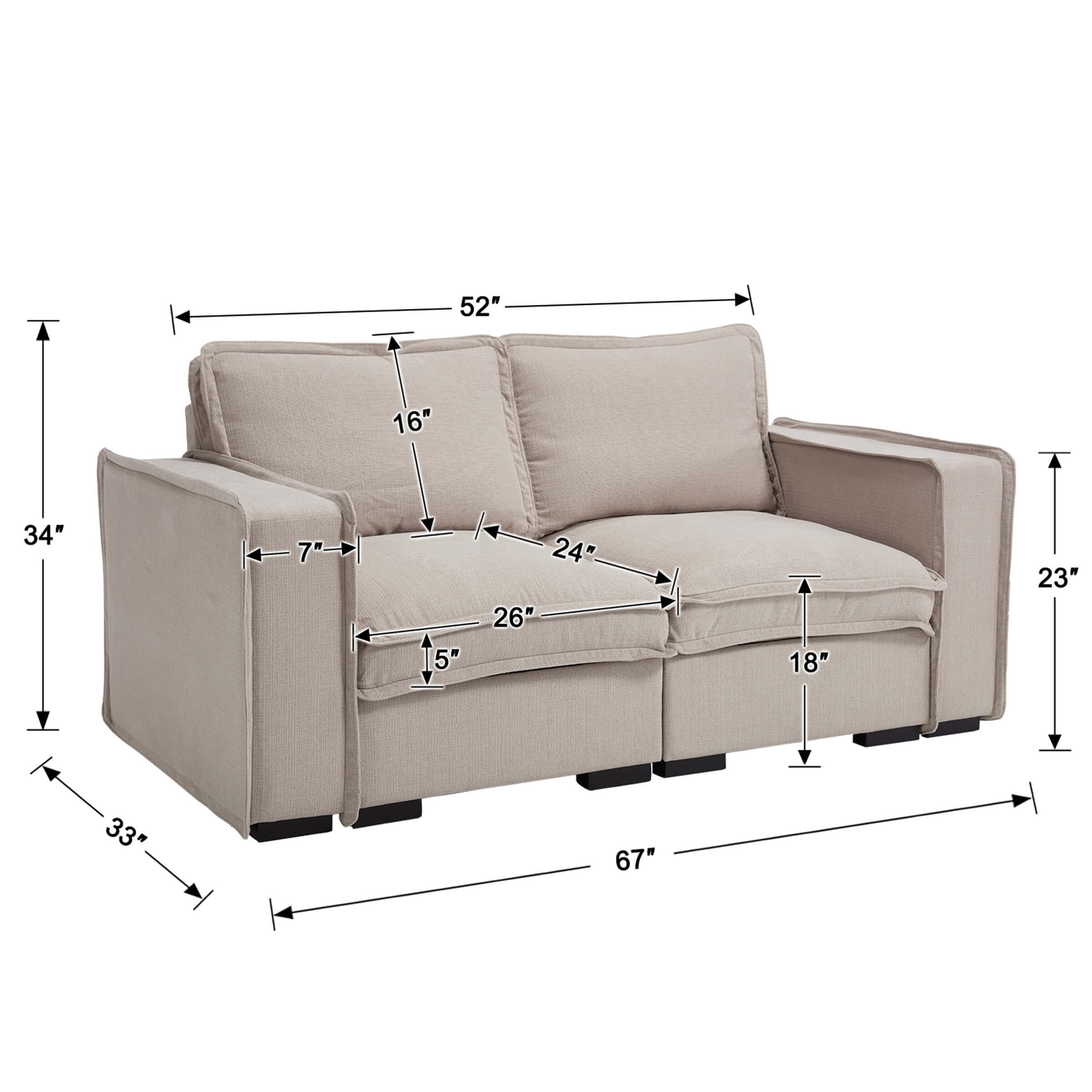 EALSON Linen Fabric Upholstered Cloud Couches Mid Century Sofa - 1089SF