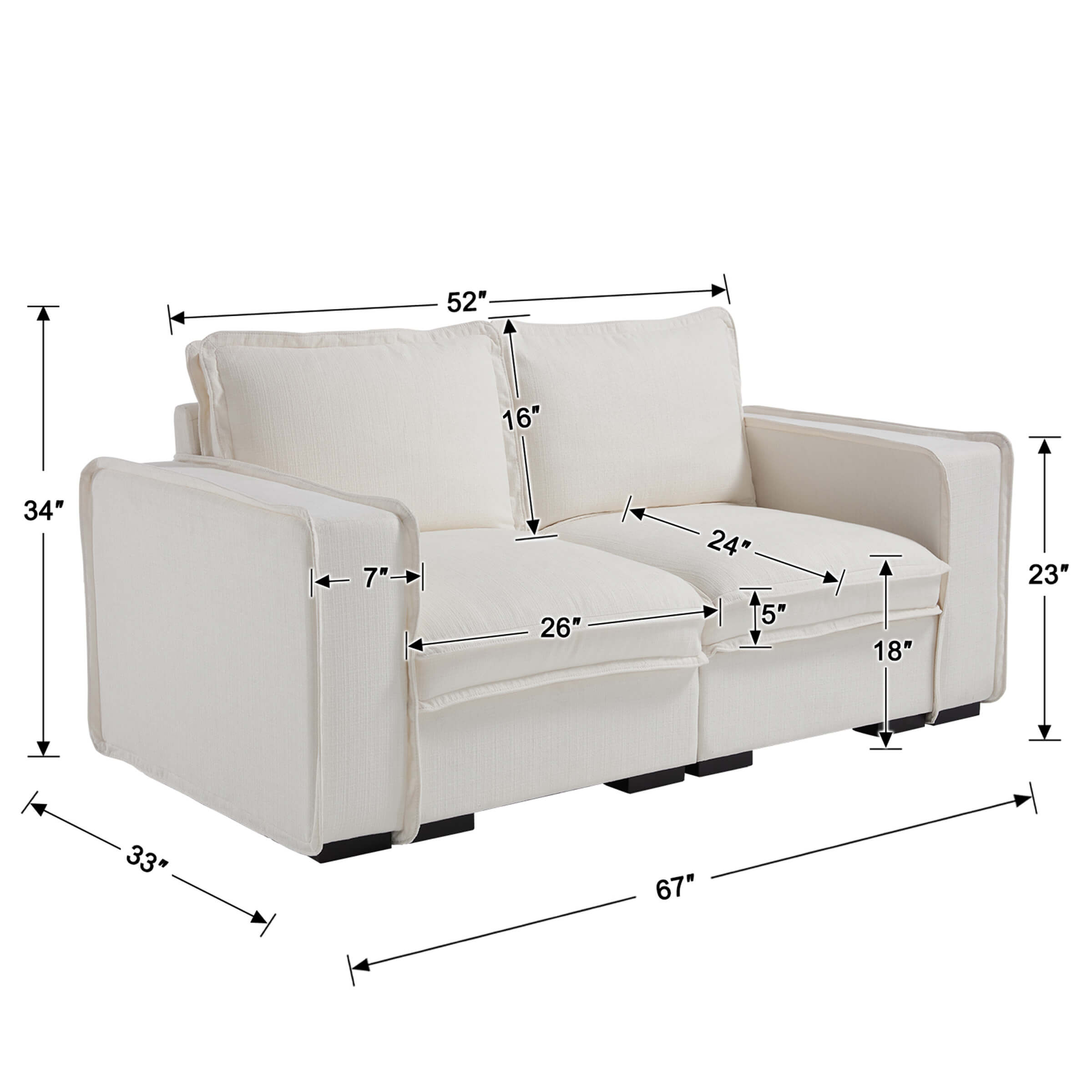EALSON Linen Fabric Upholstered Cloud Couches Mid Century Sofa - 1089SF