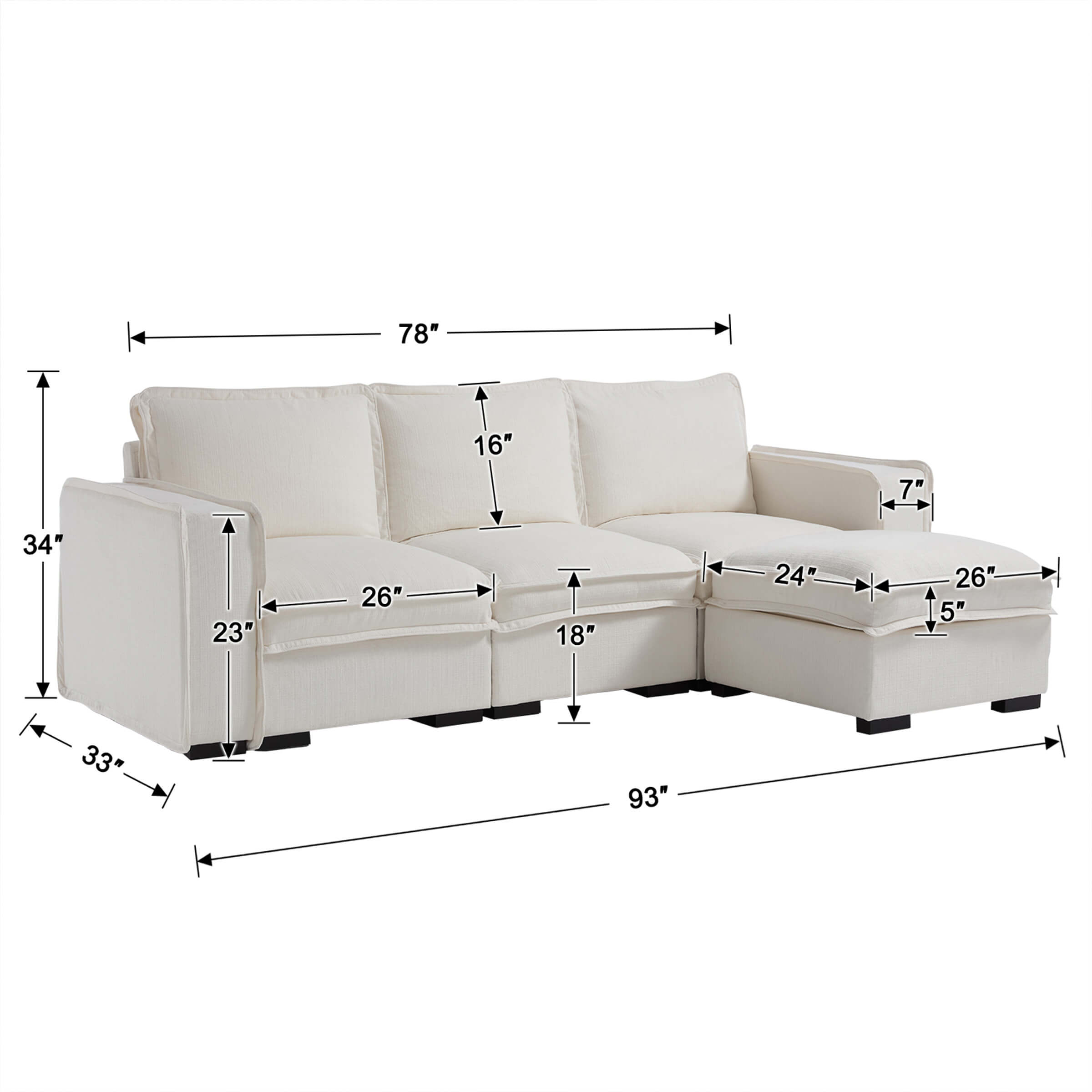 EALSON Linen Fabric Upholstered Cloud Couches Mid Century Sofa - 1089SF