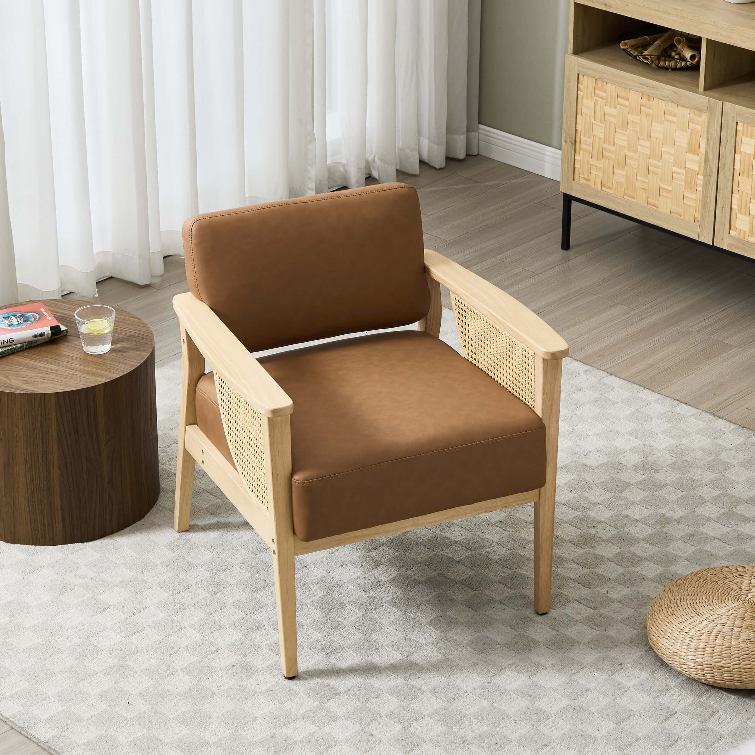 Mid Century Accent Chair with Rattan Armchair - 555AC