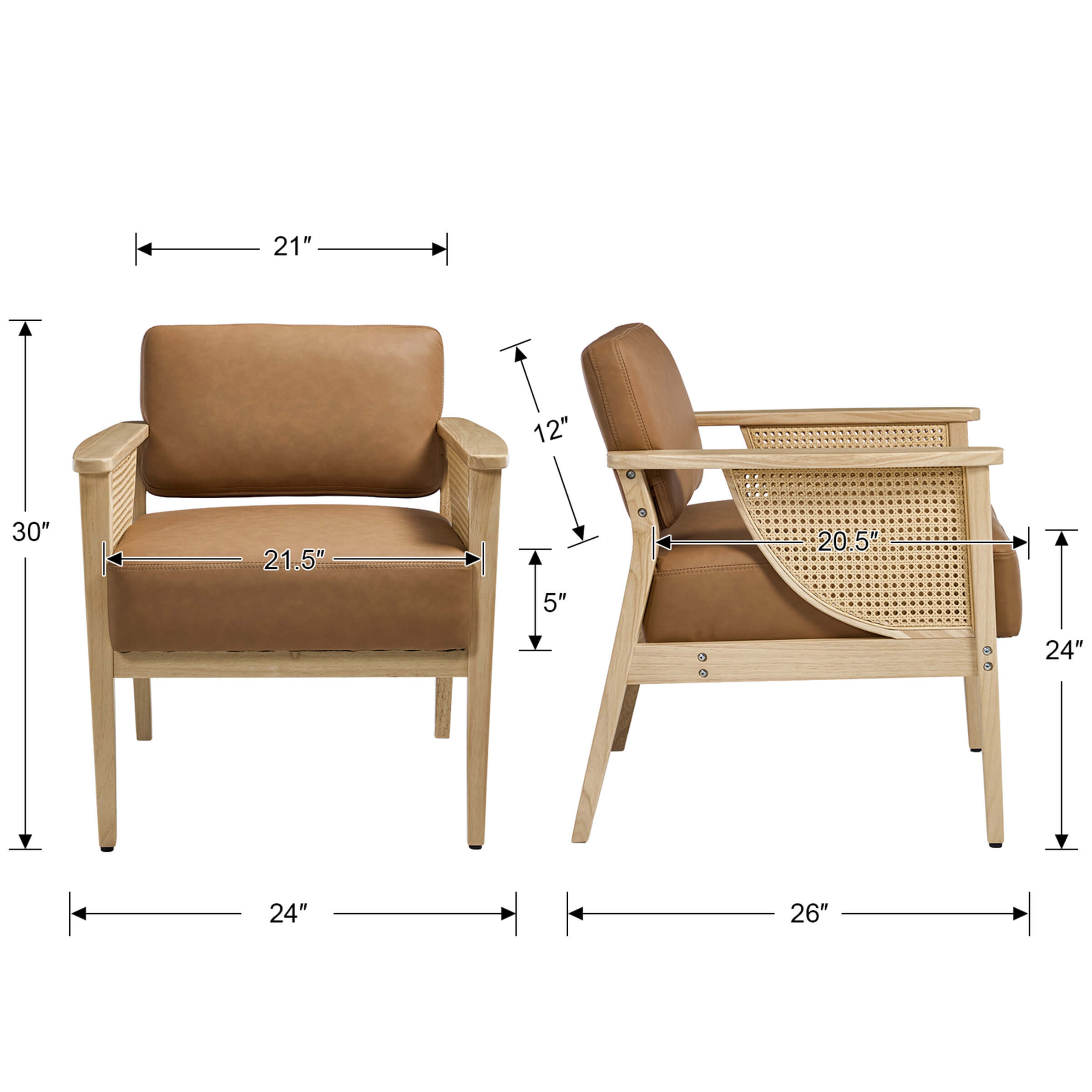 Mid Century Accent Chair with Rattan Armchair - 555AC