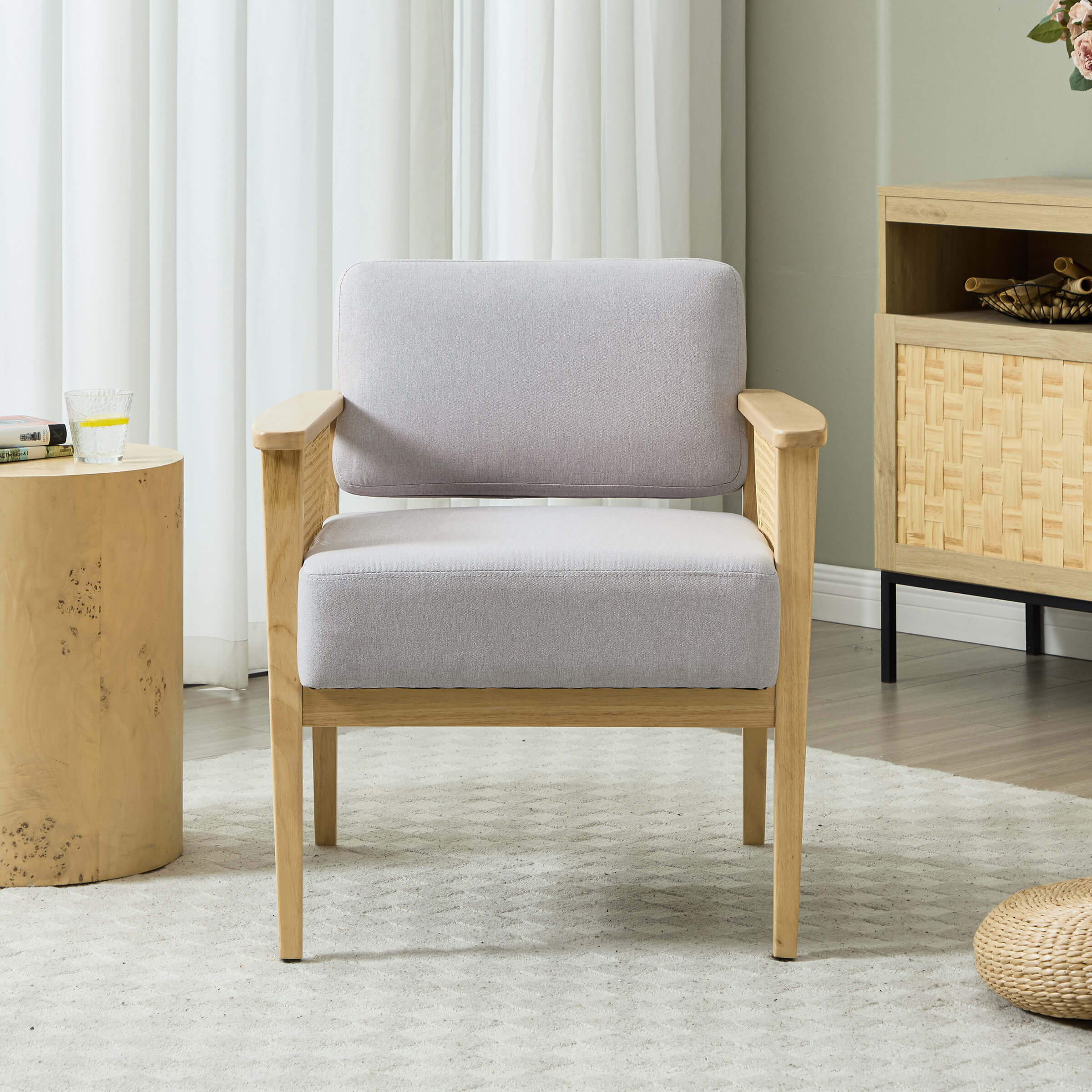 Mid Century Accent Chair with Rattan Armchair - 555AC