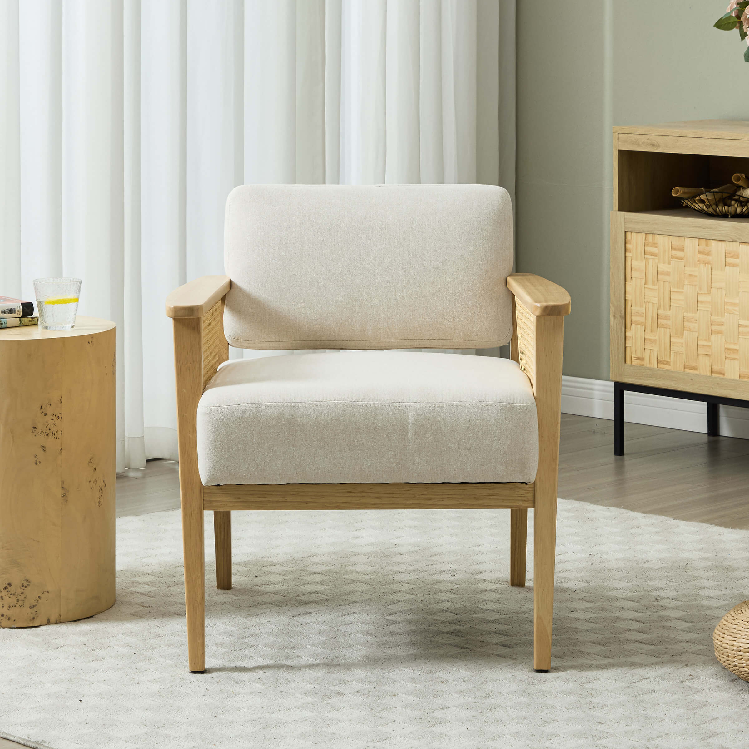 Mid Century Accent Chair with Rattan Armchair - 555AC