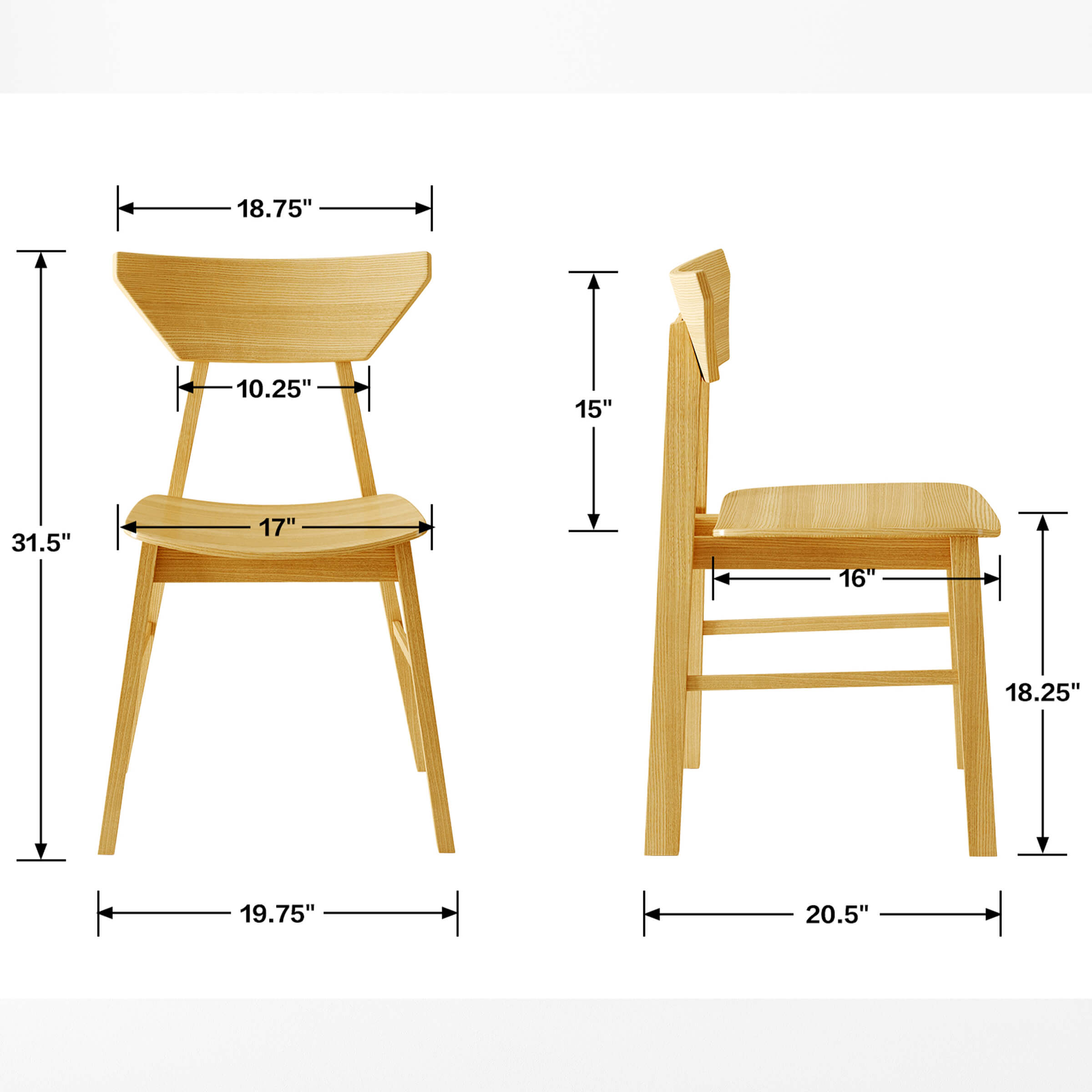 VESCASA Wooden High Backrest Dining Chairs Set of 4 - 2110